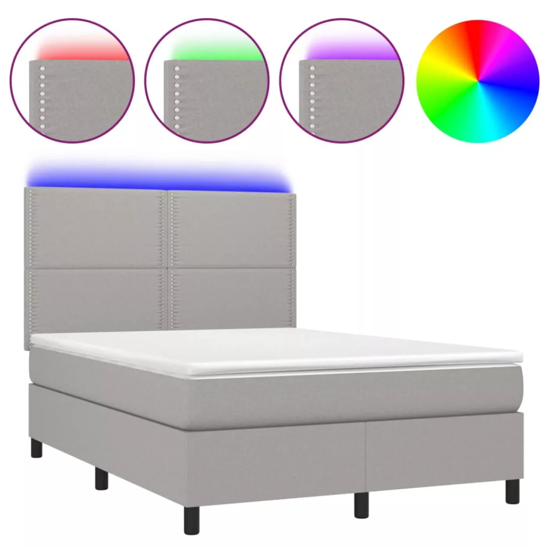 Vidaxl Boxspringbett Mit Matratze & Led Hellgrau 140x200 Cm Stoff günstig online kaufen