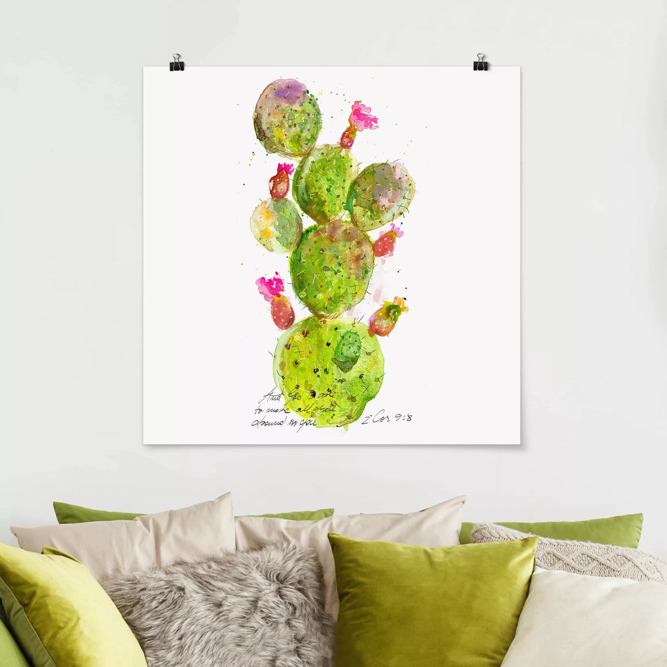 Poster Spruch - Quadrat Kaktus mit Bibelvers III günstig online kaufen