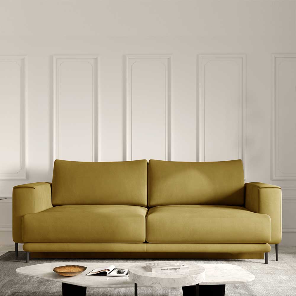 Sofa Dersitzer Sofa in Senfgelb aus Velours günstig online kaufen