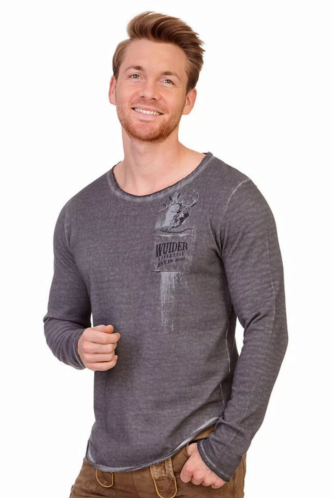 Hangowear Trachtenshirt Longsleeve Herren - PANKRAZ - braun, grau günstig online kaufen