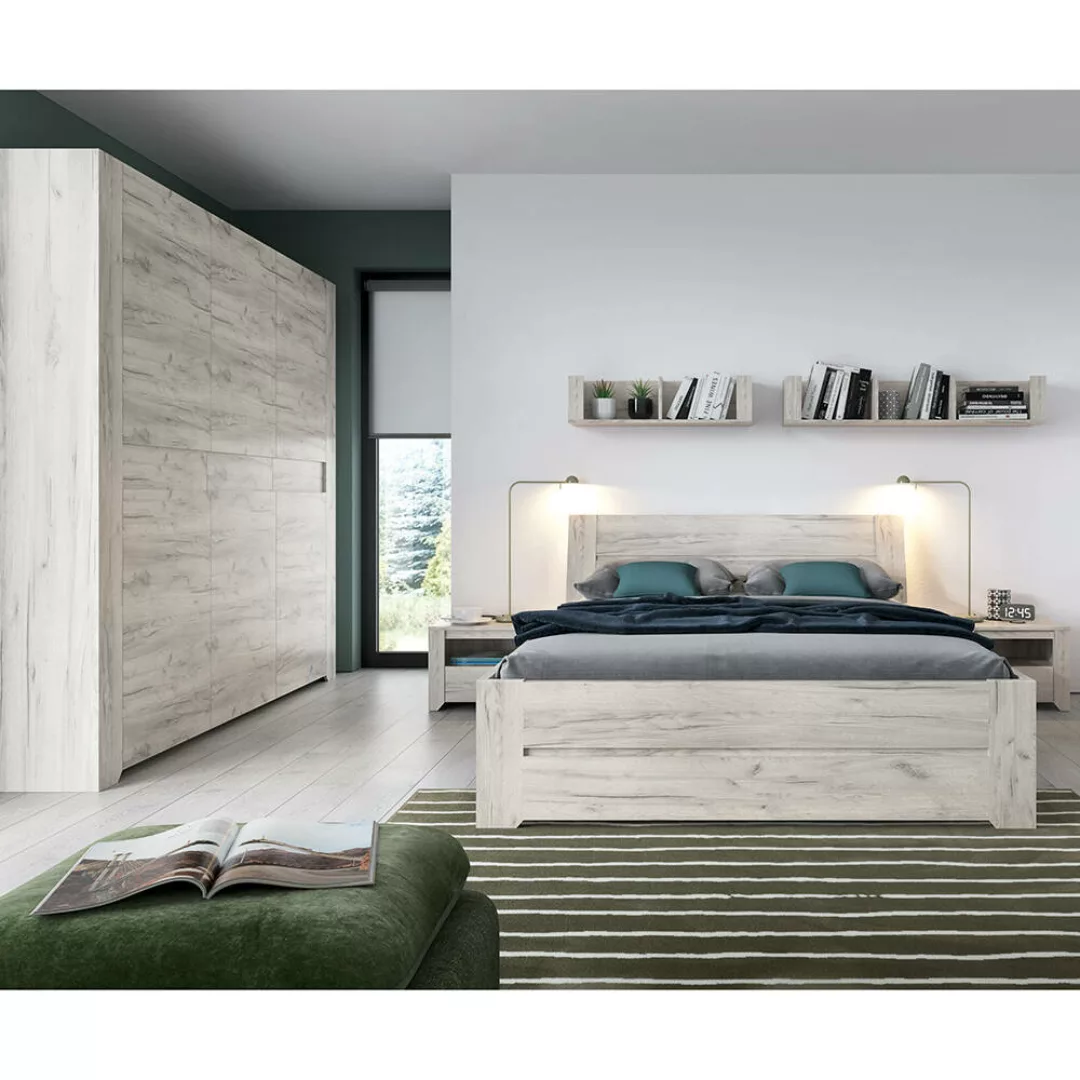 Schlafzimmer Set 6-teilig AMANTEA-129 mit Bett 160x200cm in weiß Eiche günstig online kaufen