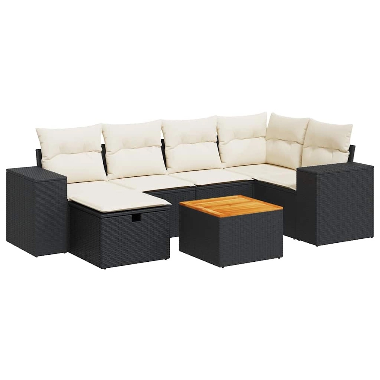 vidaXL 7-Tlg Garten-Sofagarnitur mit Kissen Schwarz Poly Rattan 3325871 günstig online kaufen