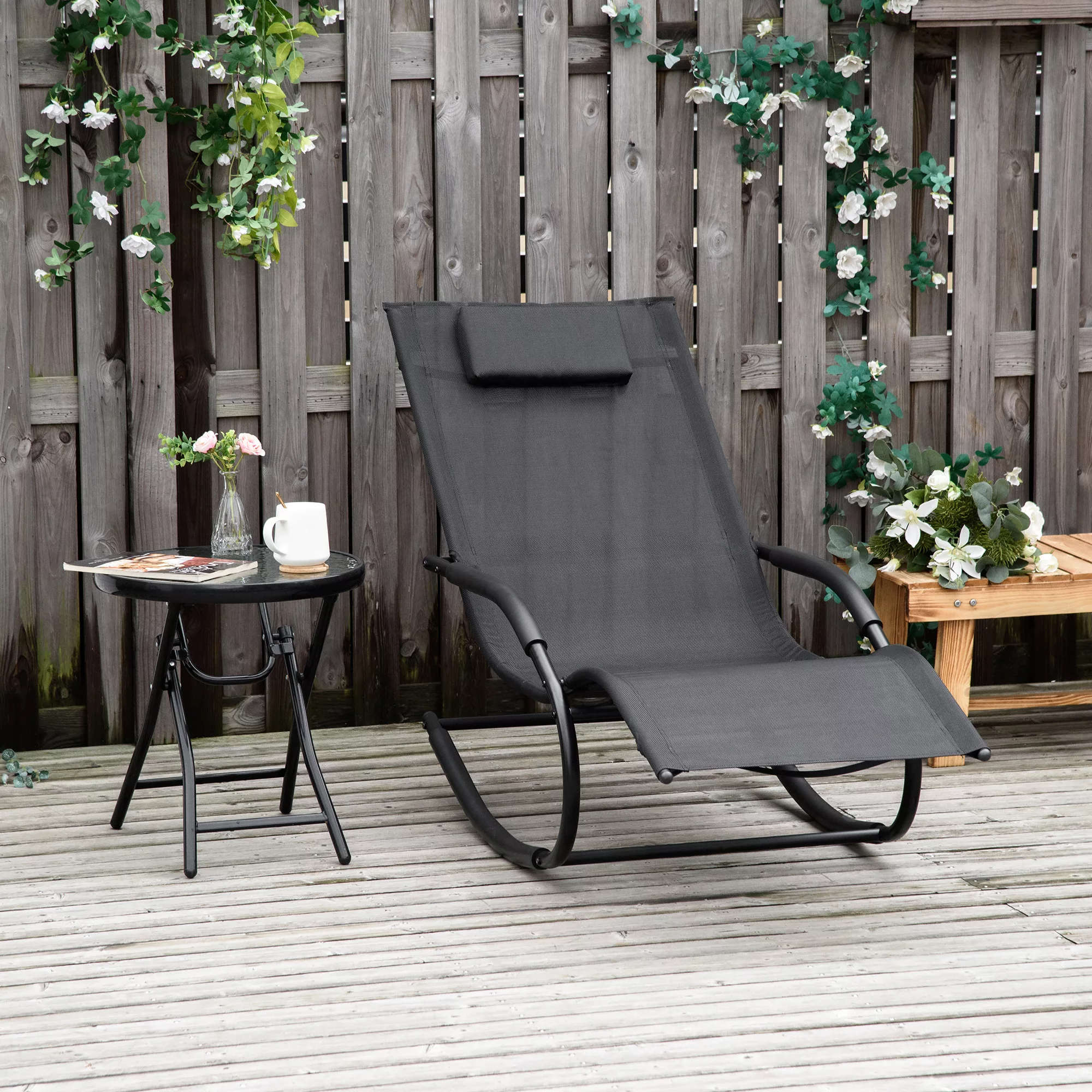 Outsunny Schaukelliegestuhl Ergonomischer Rocking Chair mit Kopfstütze und günstig online kaufen