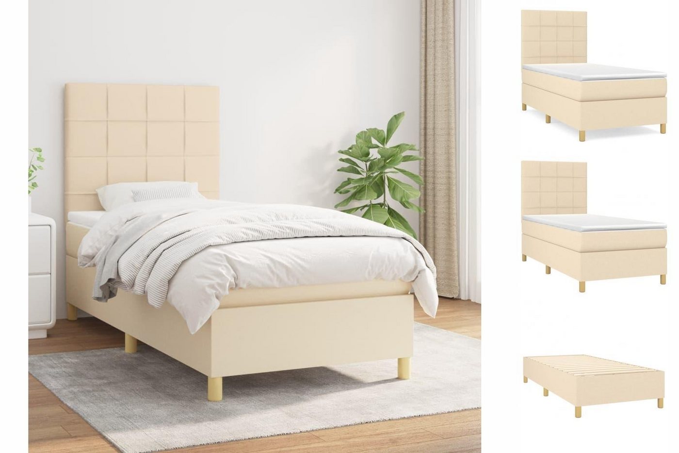 vidaXL Bettgestell Boxspringbett mit Matratze Creme 90x200 cm Stoff Bett Be günstig online kaufen