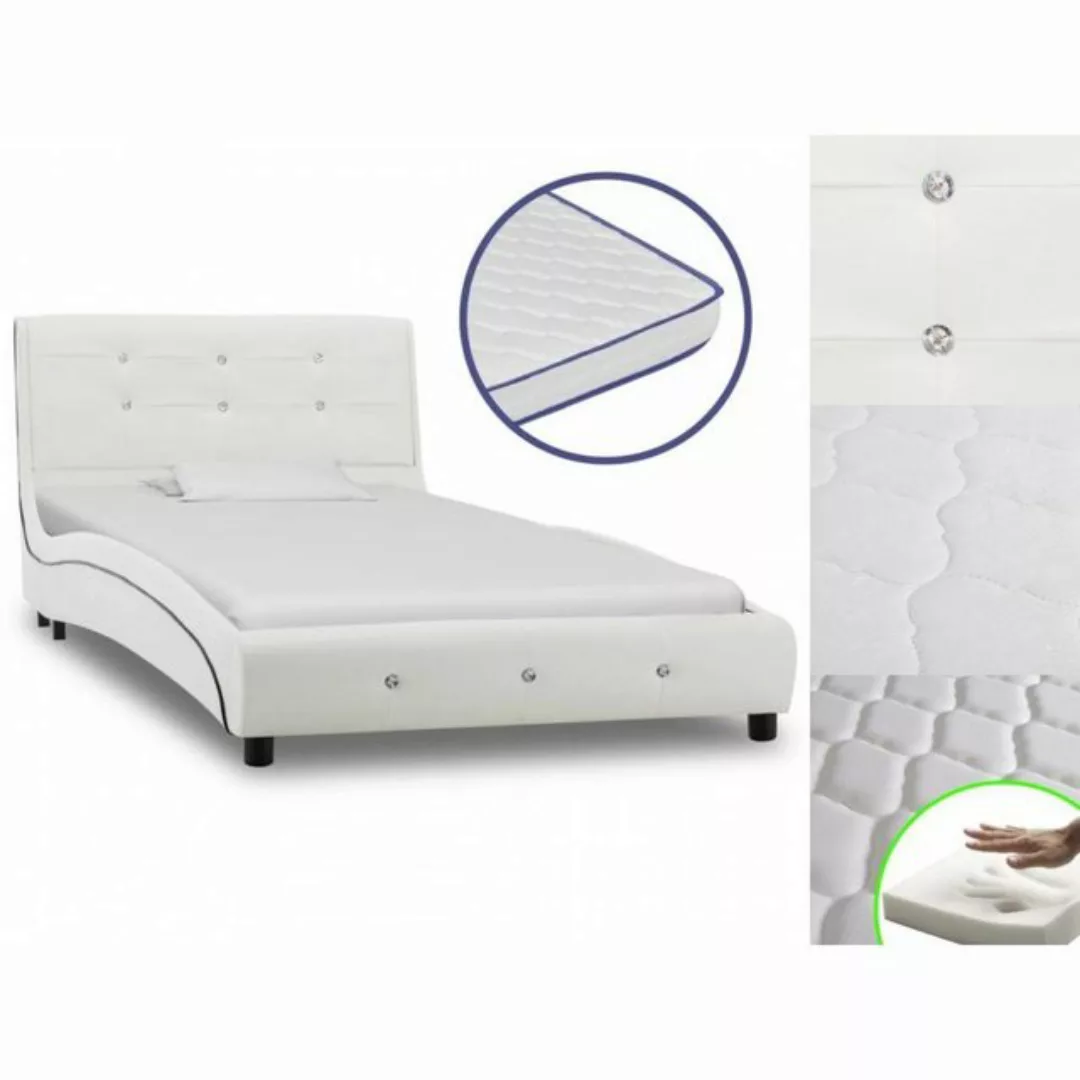 vidaXL Bettgestell Bett mit Memoryschaum-Matratze Weiß Kunstleder 90200 cm günstig online kaufen