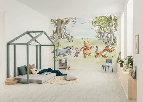 Komar Vlies Fototapete Disney Winnie the Pooh Walk Together Bunt günstig online kaufen