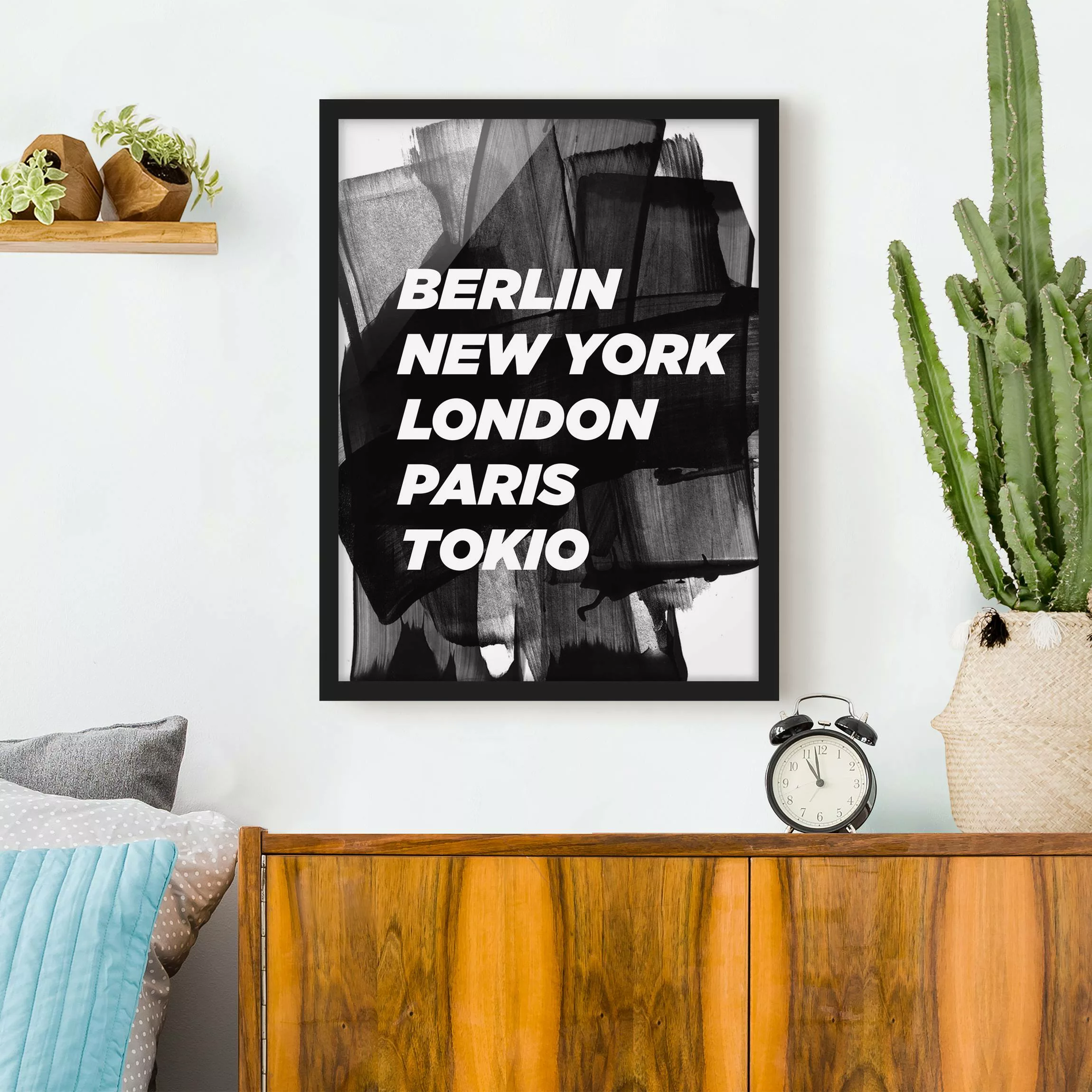 Bild mit Rahmen Spruch - Hochformat Berlin New York London günstig online kaufen