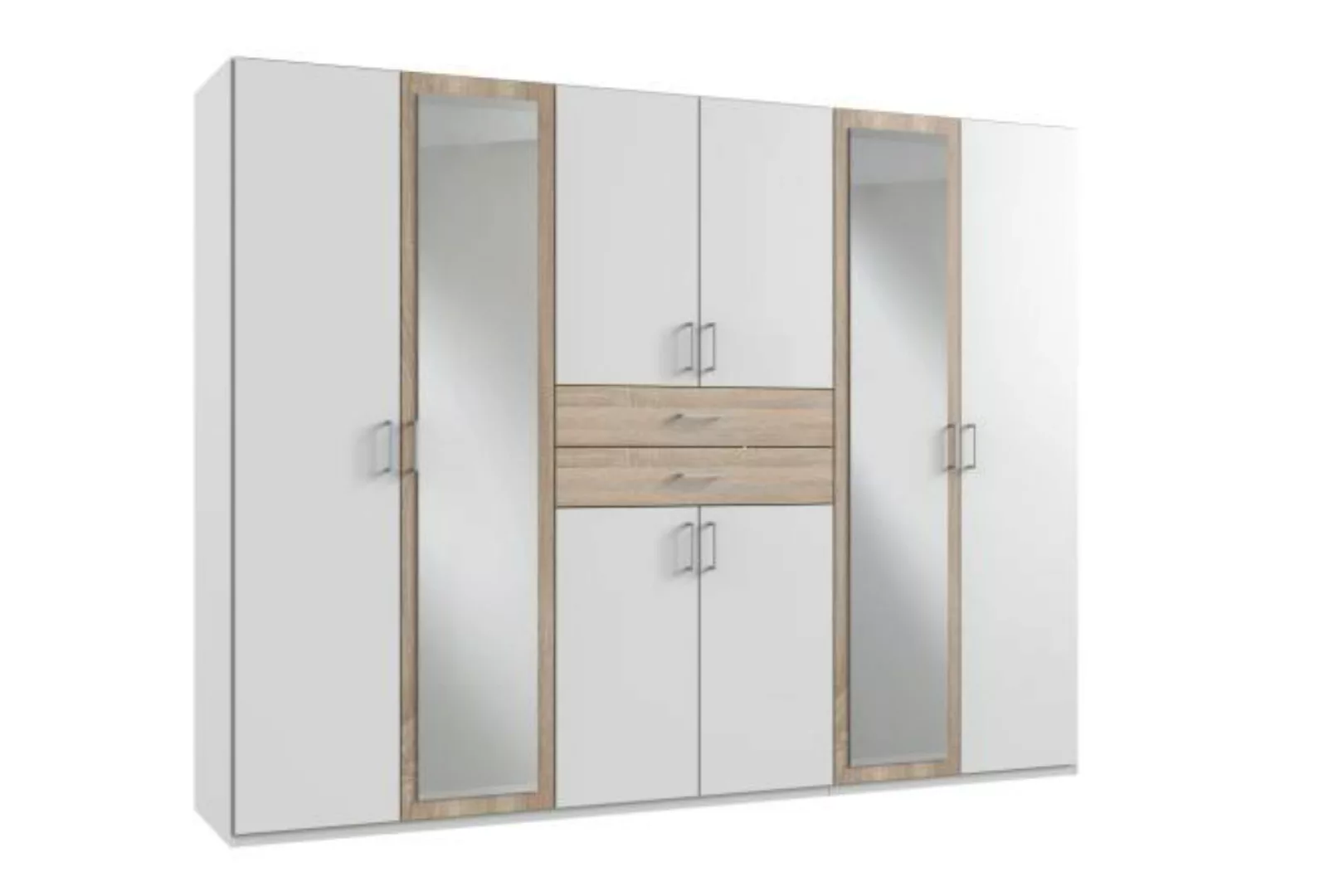 Kleiderschrank groß mit Spiegel und Schubladen 270 cm breit Weiß DIVER günstig online kaufen