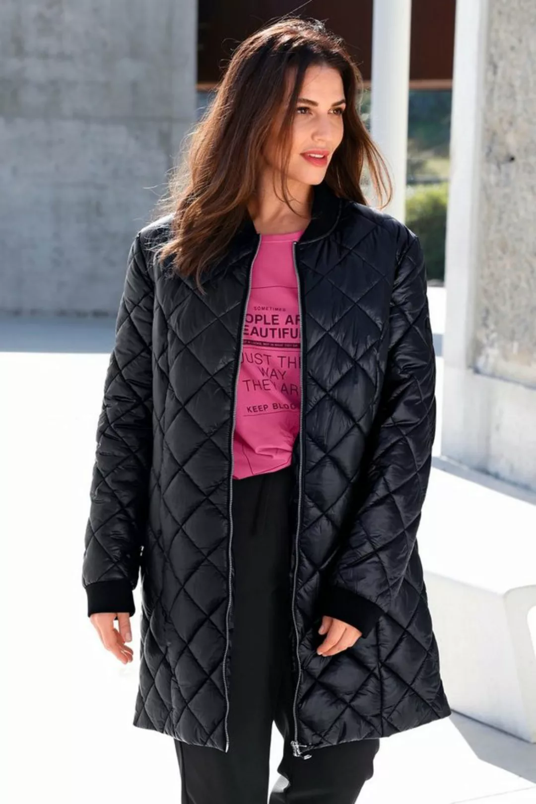 MIAMODA Steppjacke Long-Steppjacke Stehkragen Langarm günstig online kaufen