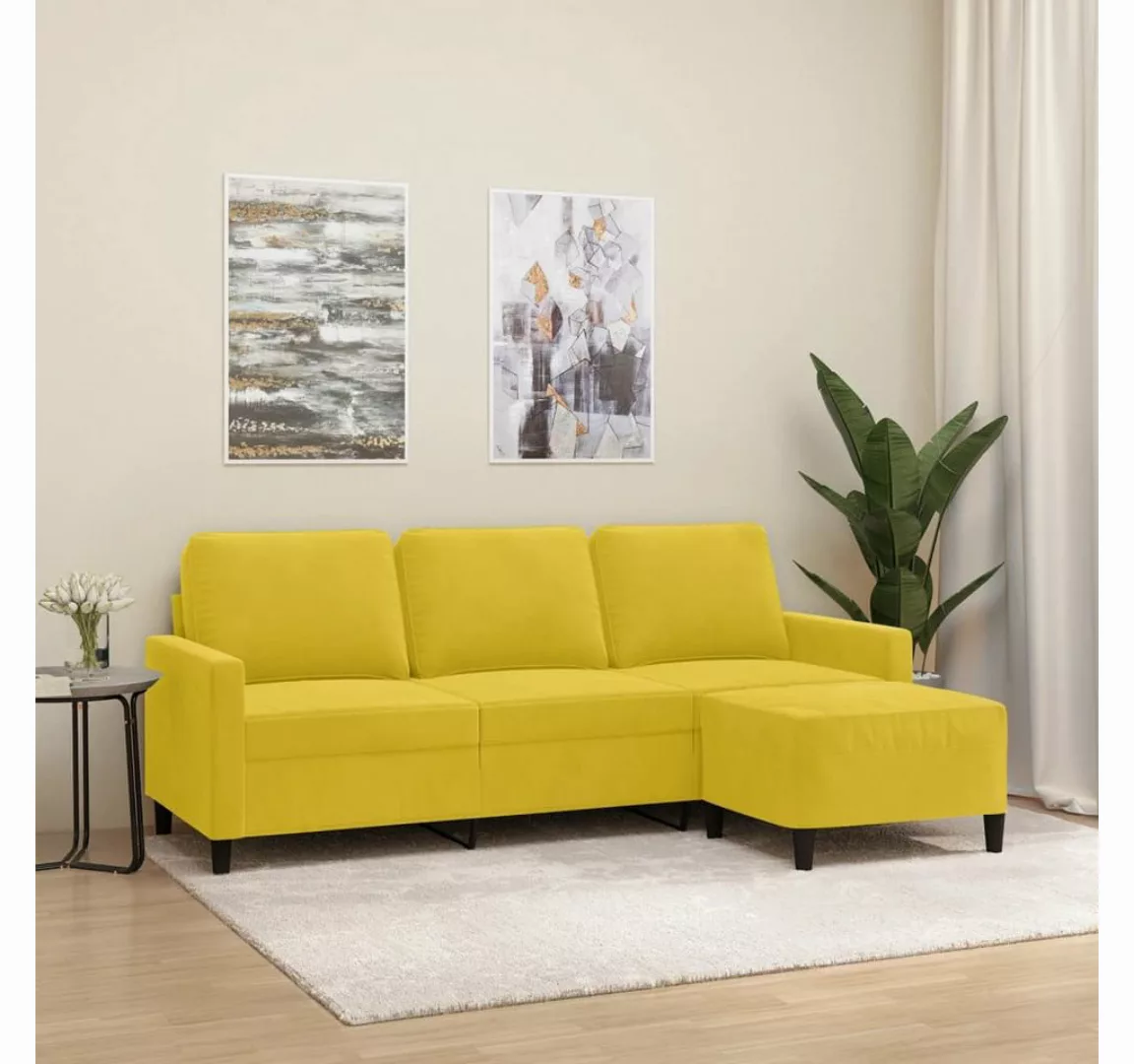 vidaXL Sofa 3-Sitzer-Sofa mit Hocker Samt, Gelb günstig online kaufen