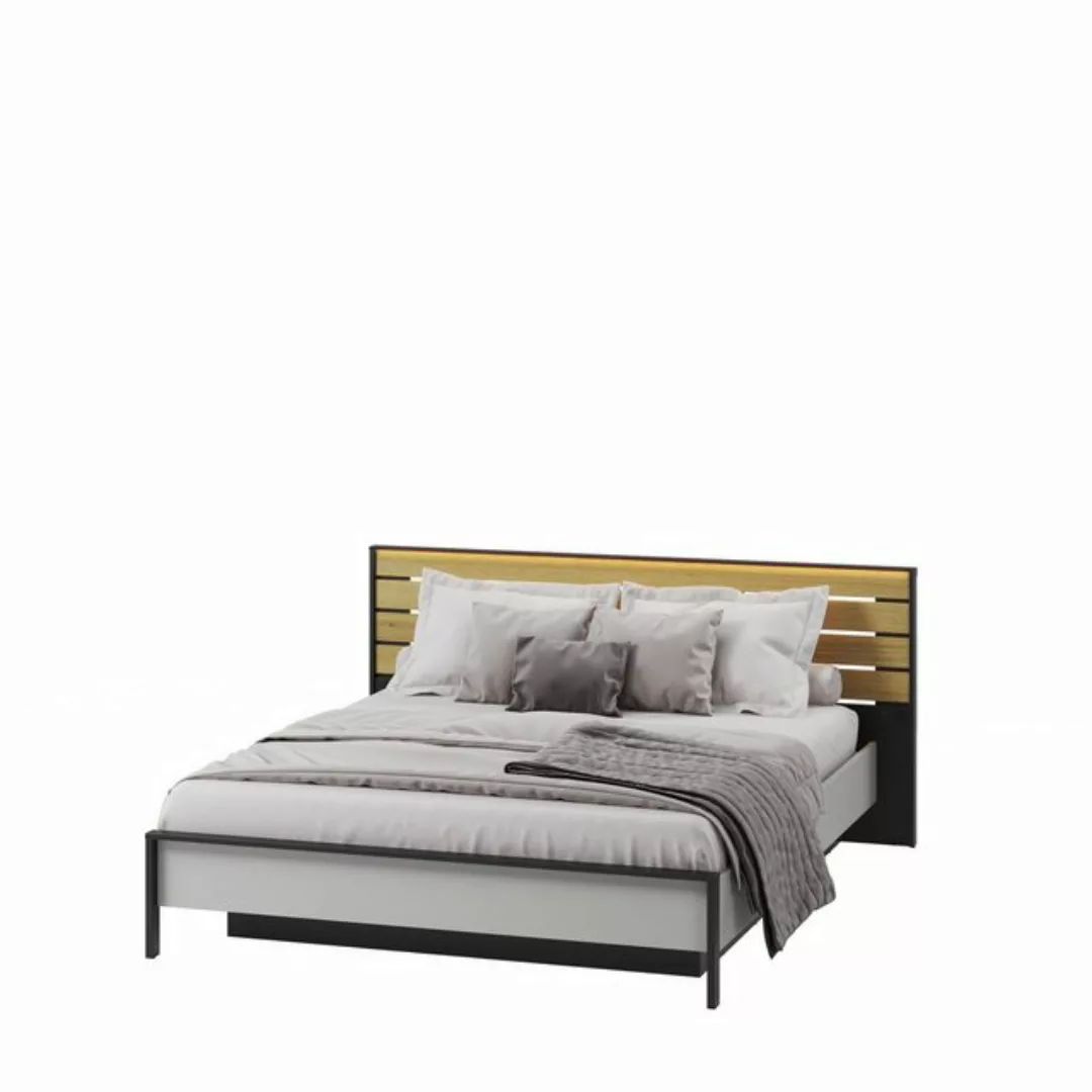 Compleo Bett MIYA Modernes Bett, grau/schwarz Bett mit USB- und C-Anschluss günstig online kaufen