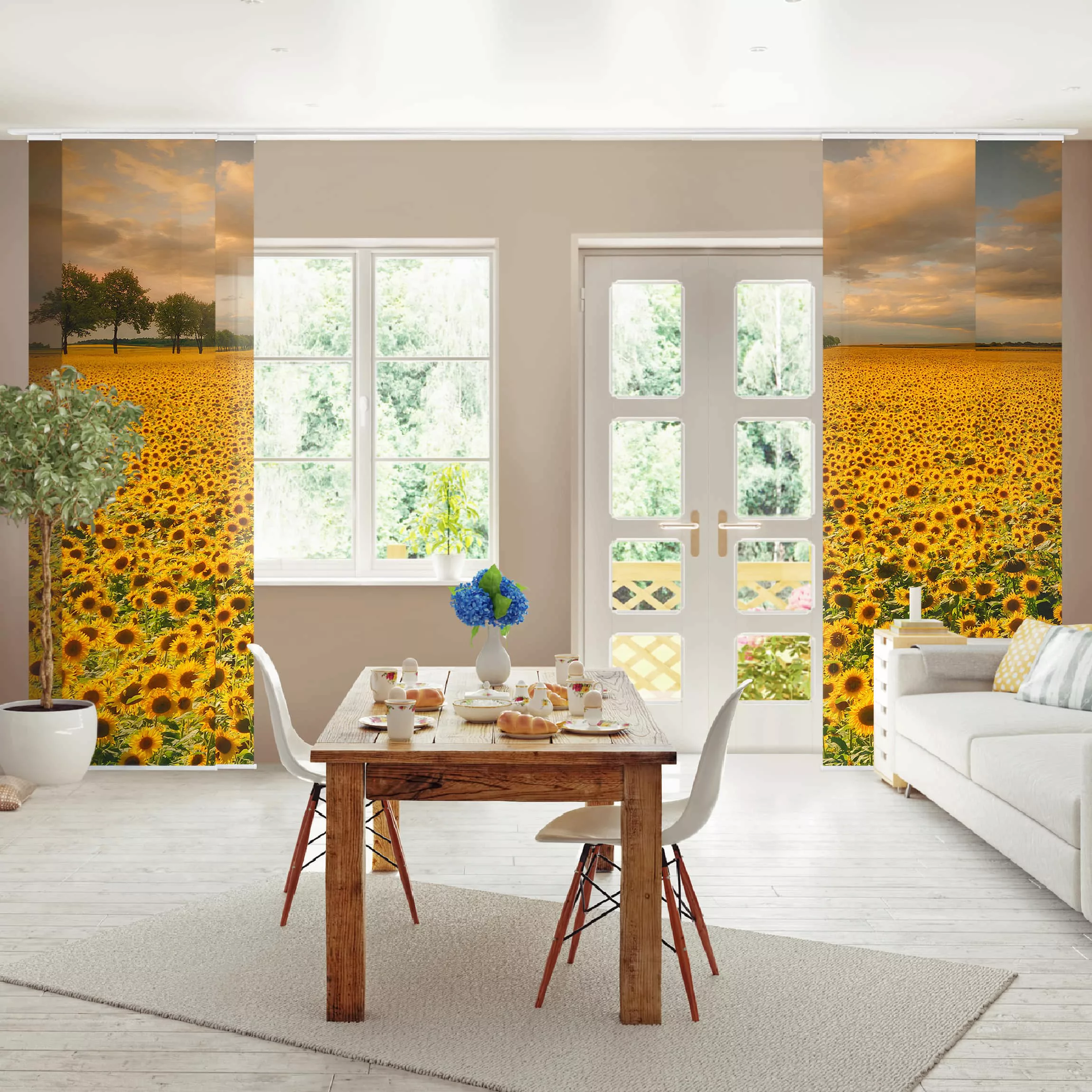 Schiebegardinen Set Natur & Landschaft Feld mit Sonnenblumen günstig online kaufen