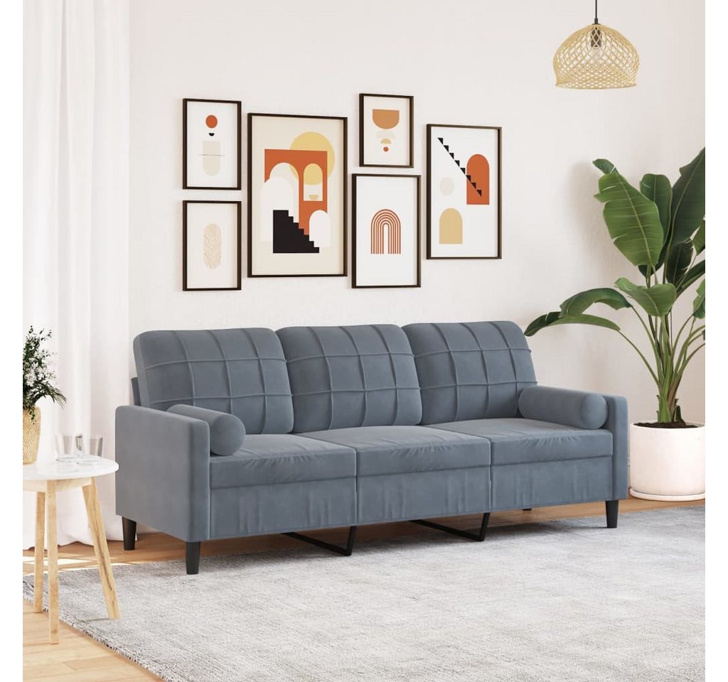 vidaXL Sofa, 3-Sitzer-Sofa mit Zierkissen Dunkelgrau 180 cm Samt günstig online kaufen