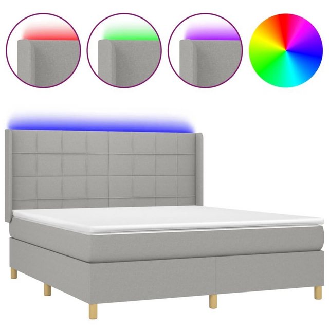 vidaXL Bettgestell Boxspringbett mit Matratze LED Hellgrau 180x200 cm Stoff günstig online kaufen