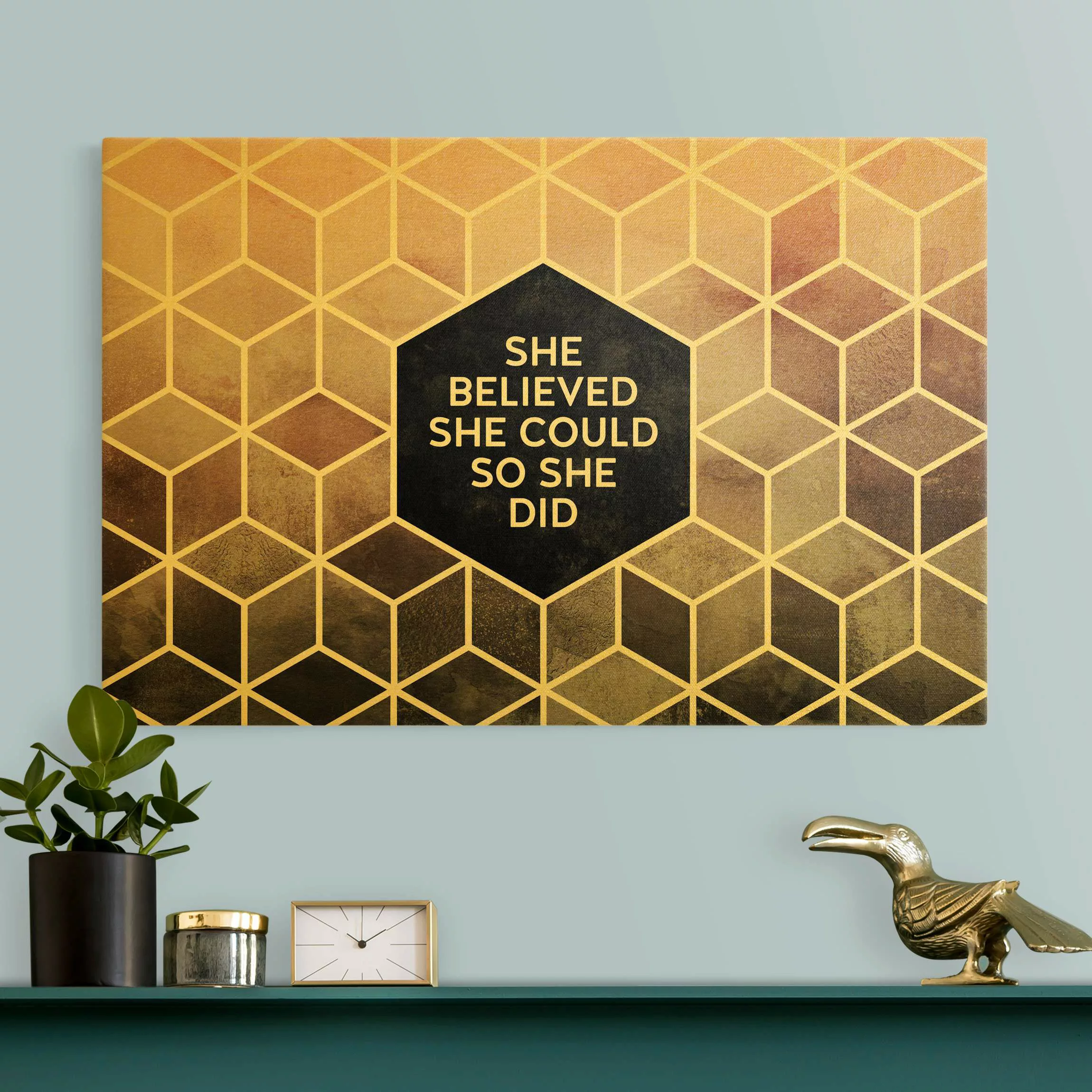 Leinwandbild Gold Goldene Geometrie - She Believed She Could günstig online kaufen