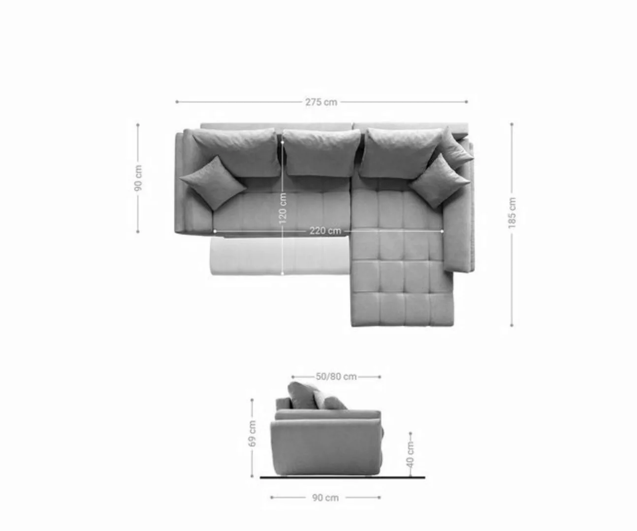 DELIFE Ecksofa Loana, Graphite 275x185 Ecksofa Schlaffunktion Ottomane vari günstig online kaufen