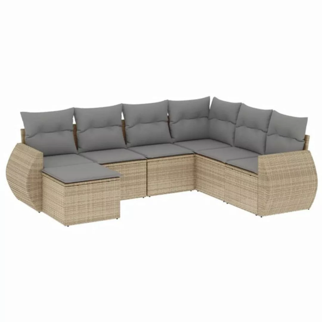 vidaXL Sofaelement 7-tlg. Garten-Sofagarnitur mit Kissen Beige Poly Rattan günstig online kaufen