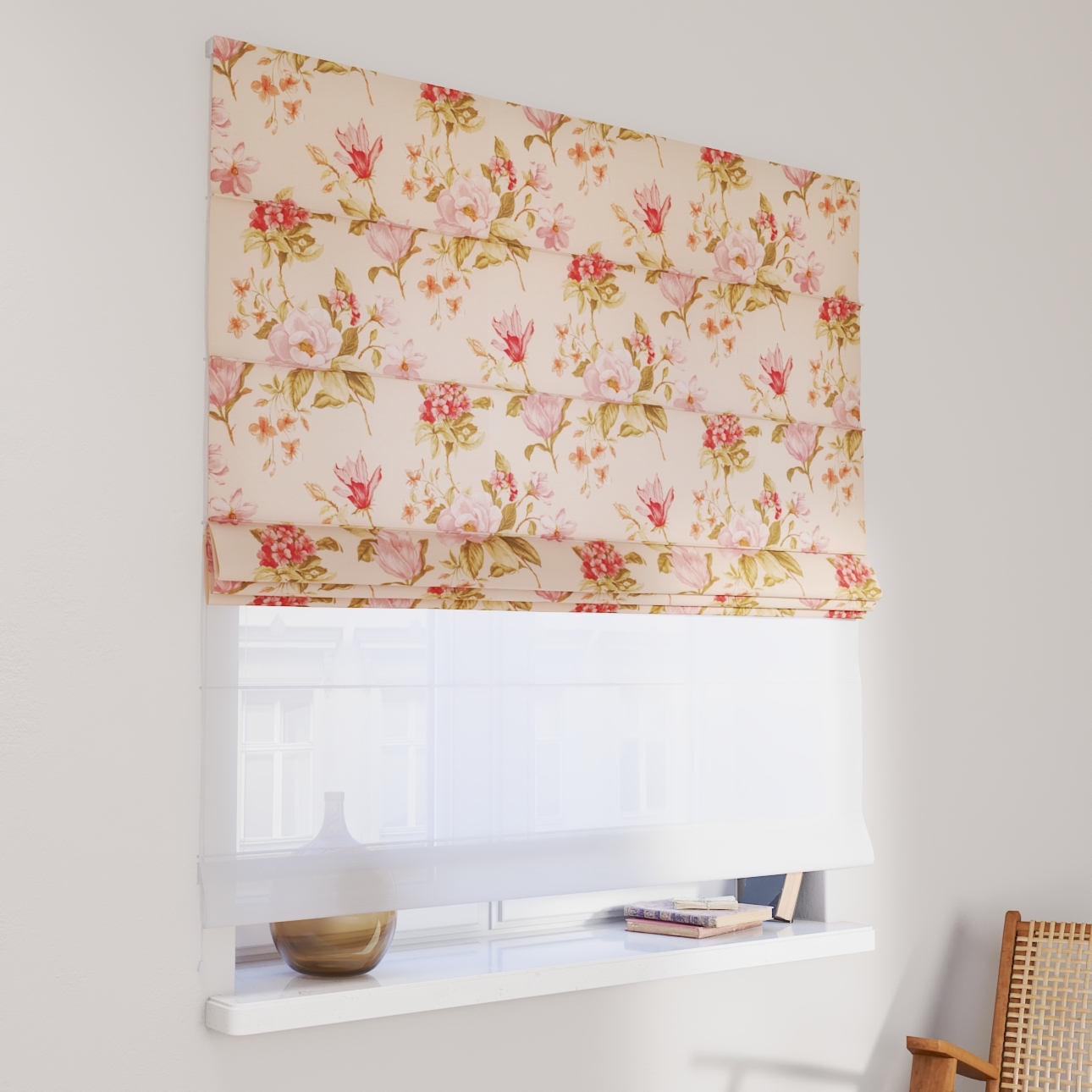 Dekoria Doppelraffrollo Duo, creme-rosa, 100 x 170 cm günstig online kaufen