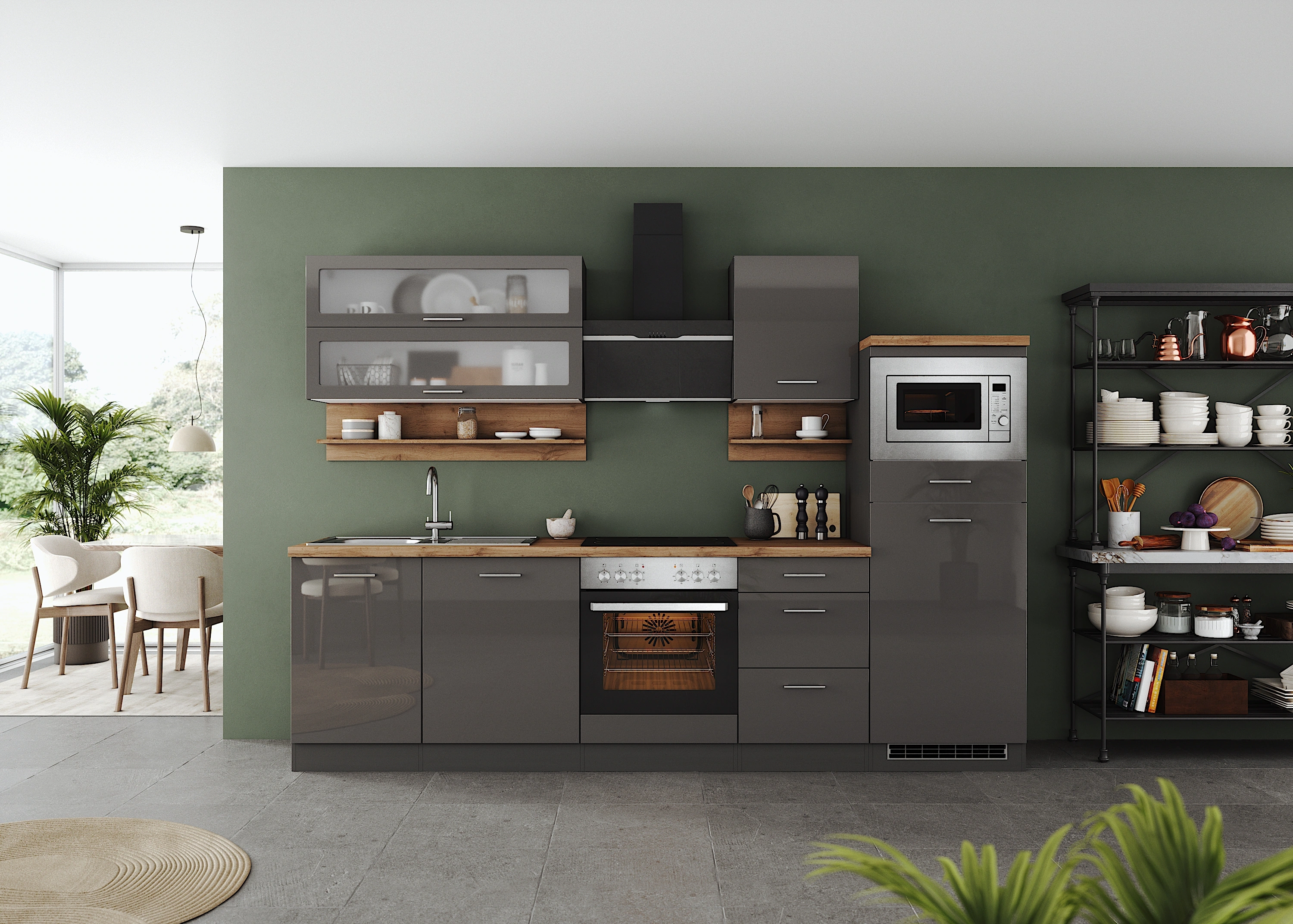 KOCHSTATION Küchenzeile "KS-Milan", 280 cm breit, robuste Metallauszüge, vi günstig online kaufen
