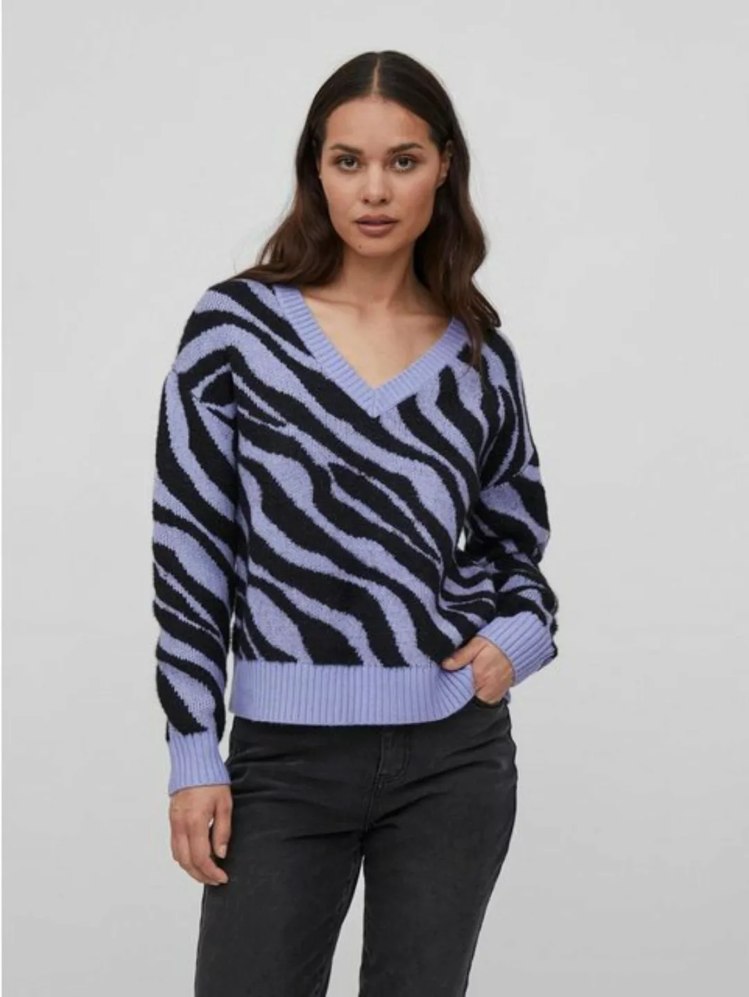 Vila Strickpullover Kuscheliger Strickpullover Jacquard Zebra Animal Muster günstig online kaufen