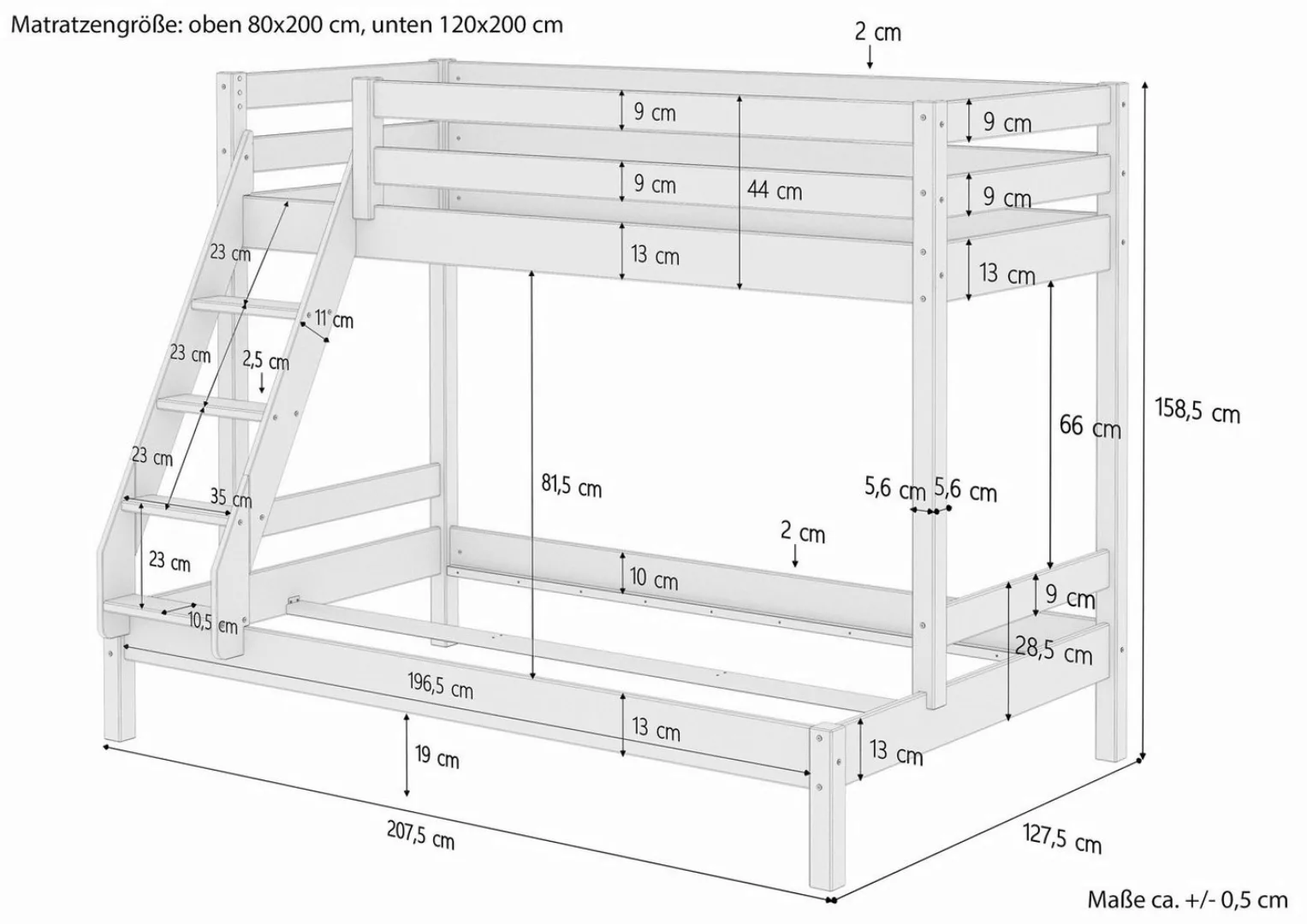 ERST-HOLZ Etagenbett Doppel Stockbett 80x200 u 120x200 für Erwachsene Kiefe günstig online kaufen