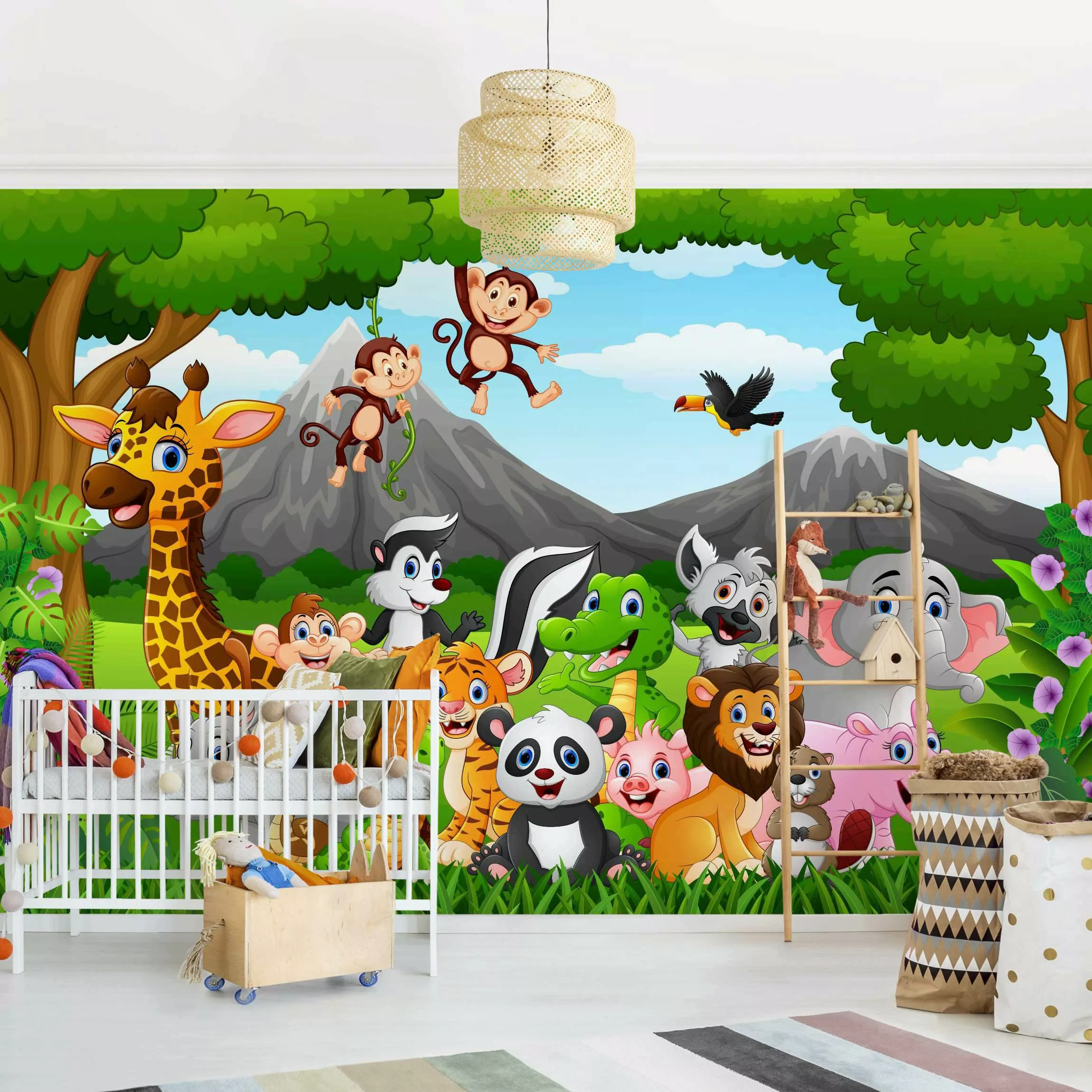 Bilderwelten Kindertapete Wilde Dschungeltiere creme Gr. 288 x 190 günstig online kaufen