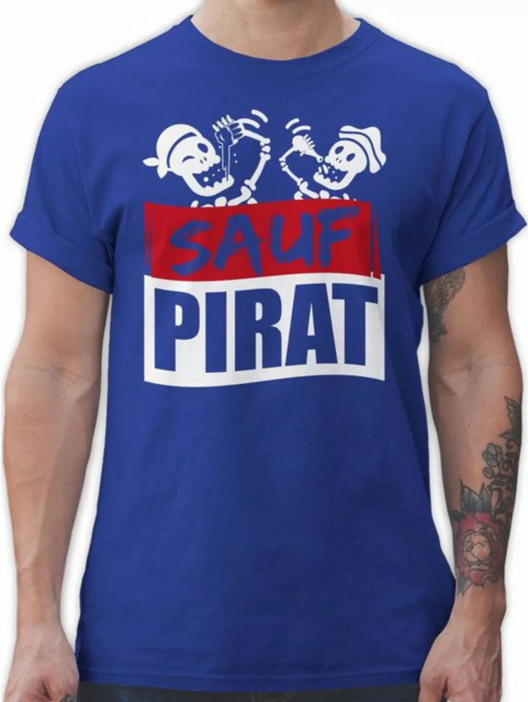 Shirtracer T-Shirt Sauf Pirat - weiß/rot - Karneval Outfit - Herren Premium günstig online kaufen