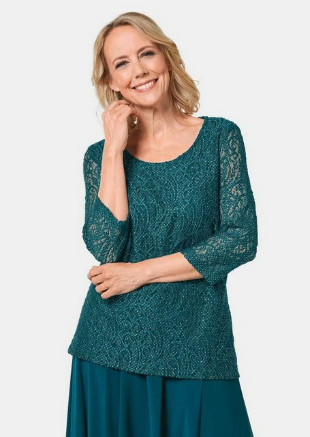 GOLDNER Klassische Bluse Spitzenbluse mit zartem Glanz günstig online kaufen