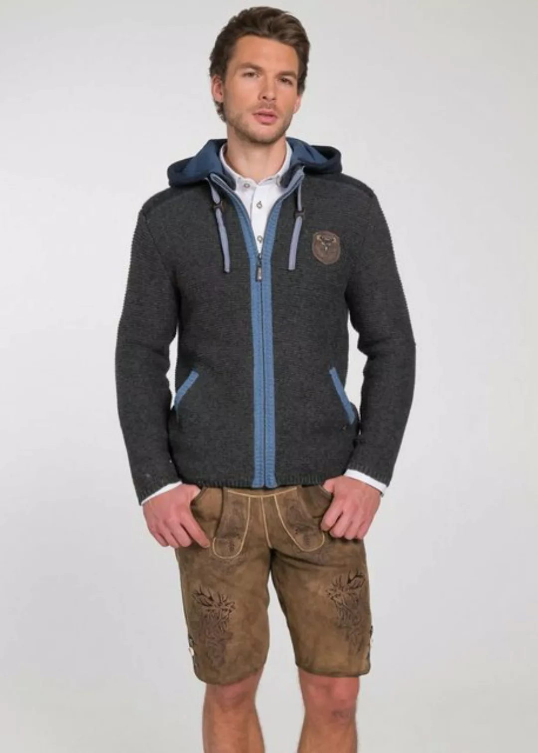 Spieth & Wensky Trachtenstrickjacke Strickjacke Herren - DAKAR - dunkelgrau günstig online kaufen