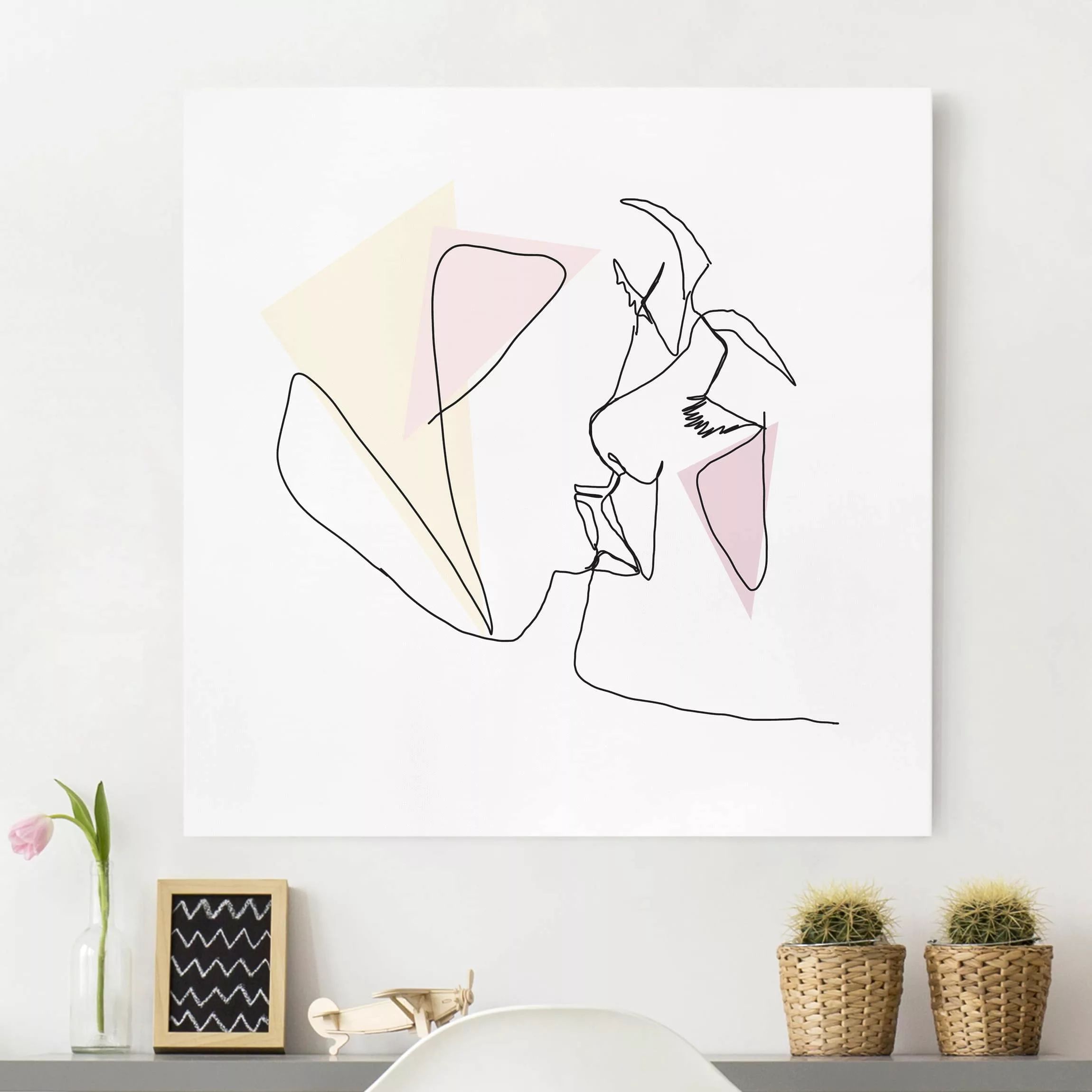 Leinwandbild Portrait - Quadrat Kuss Gesichter Line Art günstig online kaufen