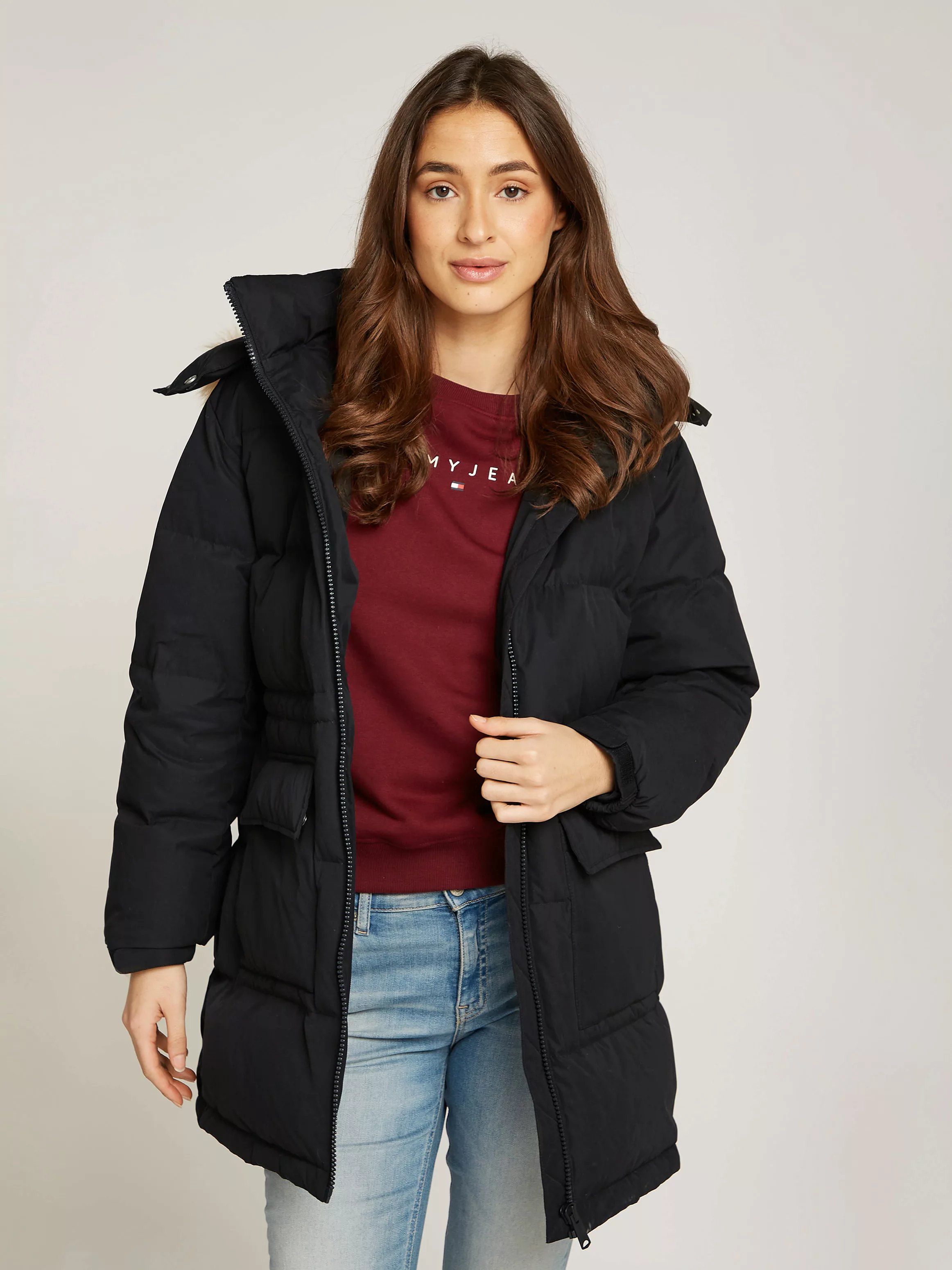 Tommy Jeans Steppjacke "TJW MIDI ALASKA FAUX FUR", mit Kapuze, mit Fellimit günstig online kaufen