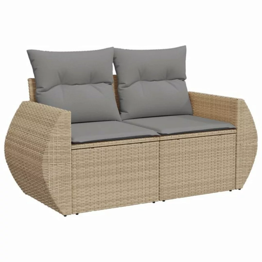 vidaXL Loungesofa Gartensofa mit Kissen 2-Sitzer Beige Poly Rattan, 1 Teile günstig online kaufen