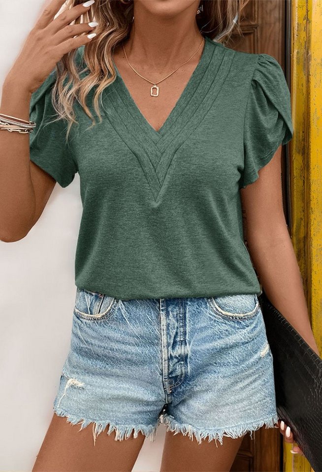 LOVGCCN T-Shirt Damen-Stapelärmel, V-Ausschnitt, einfarbig, kurze Ärmel (Fr günstig online kaufen