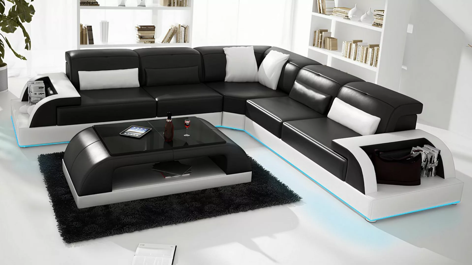 Xlmoebel Ecksofa Modernes weißes Ledersofa mit USB-Anschluss in Eckform und günstig online kaufen