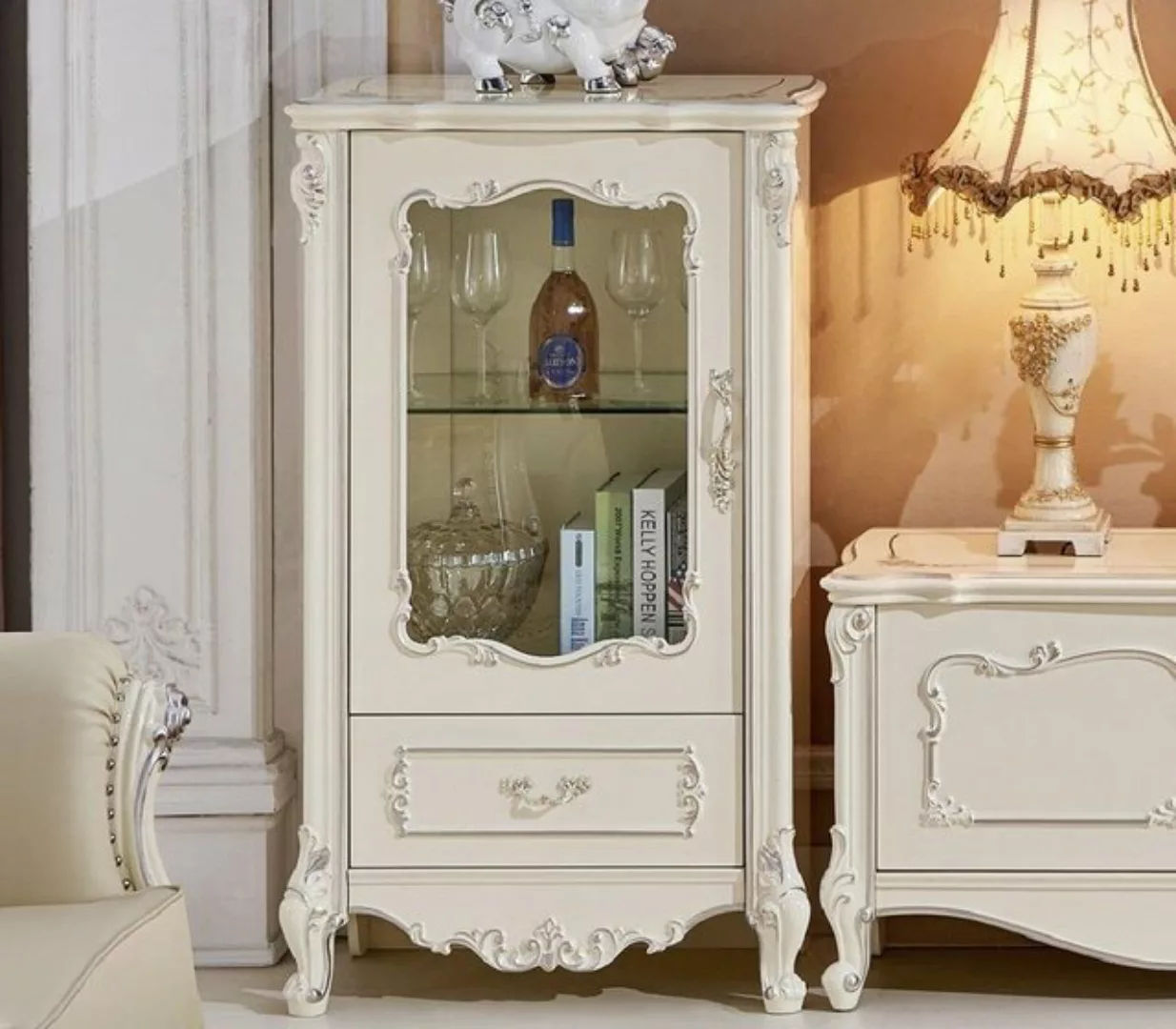 JVmoebel Vitrine Klassische Wohnzimmer Möbel Weiß Gold Holz Schaufenster So günstig online kaufen