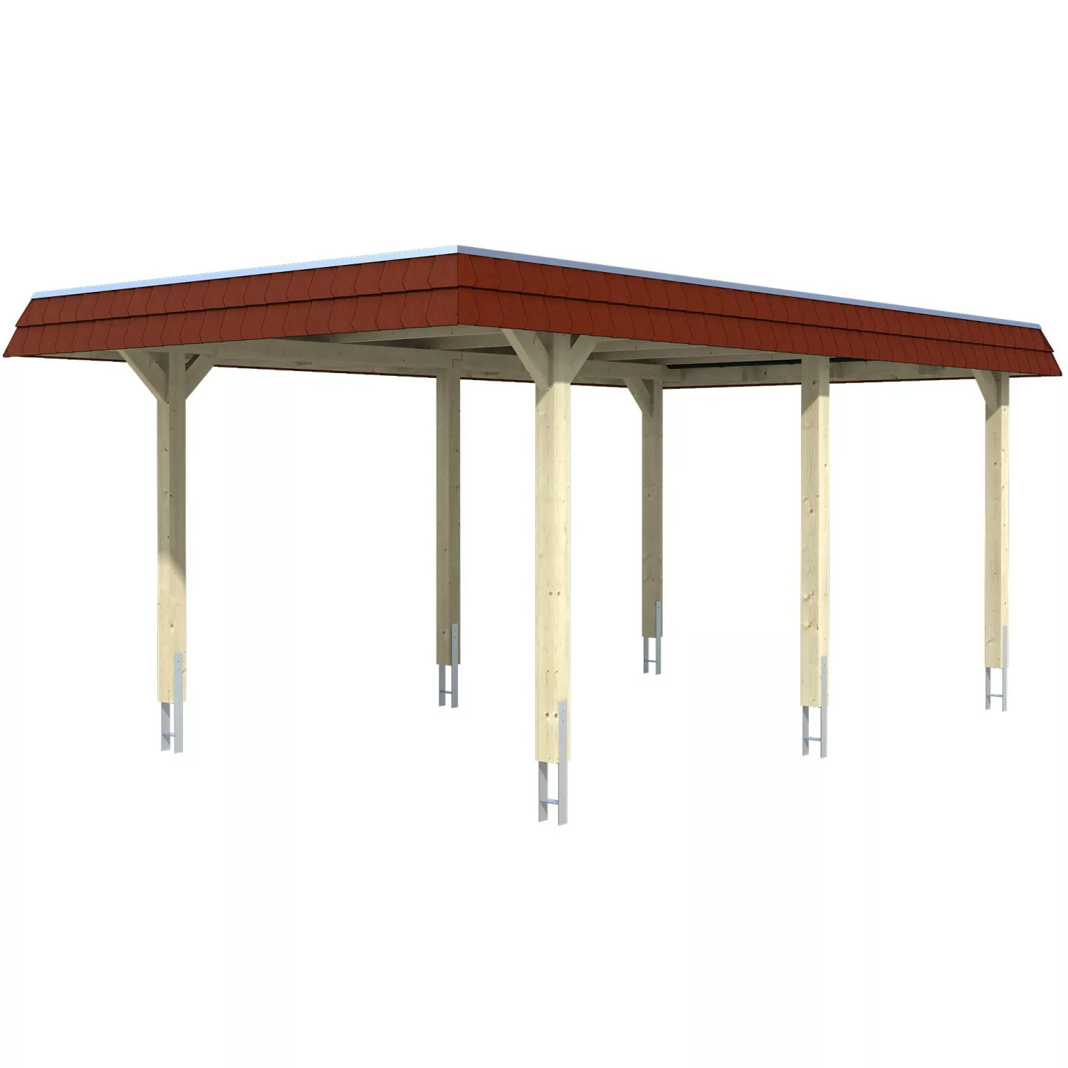 Skan Holz Carport Wendland Weiß 362 x 628 cm Alu-Dach Blende Rot günstig online kaufen