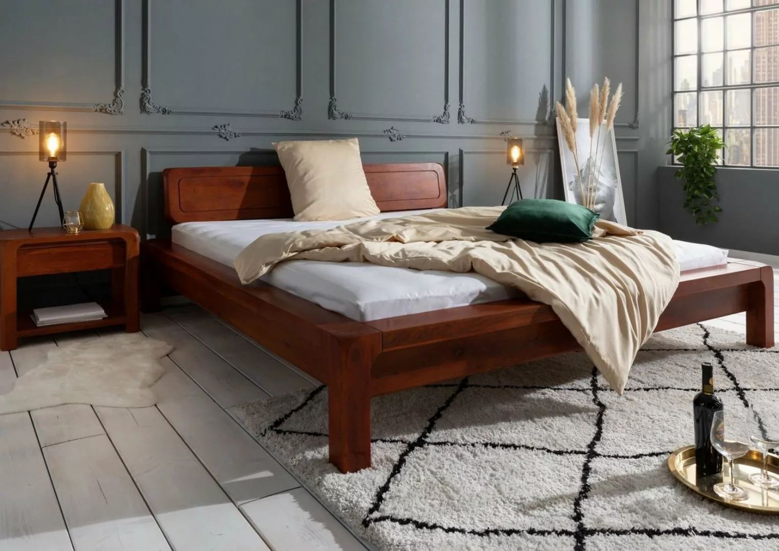 Massivmoebel24 Massivholzbett Bett Akazie 200x200x80 honig lackiert BUENO # günstig online kaufen