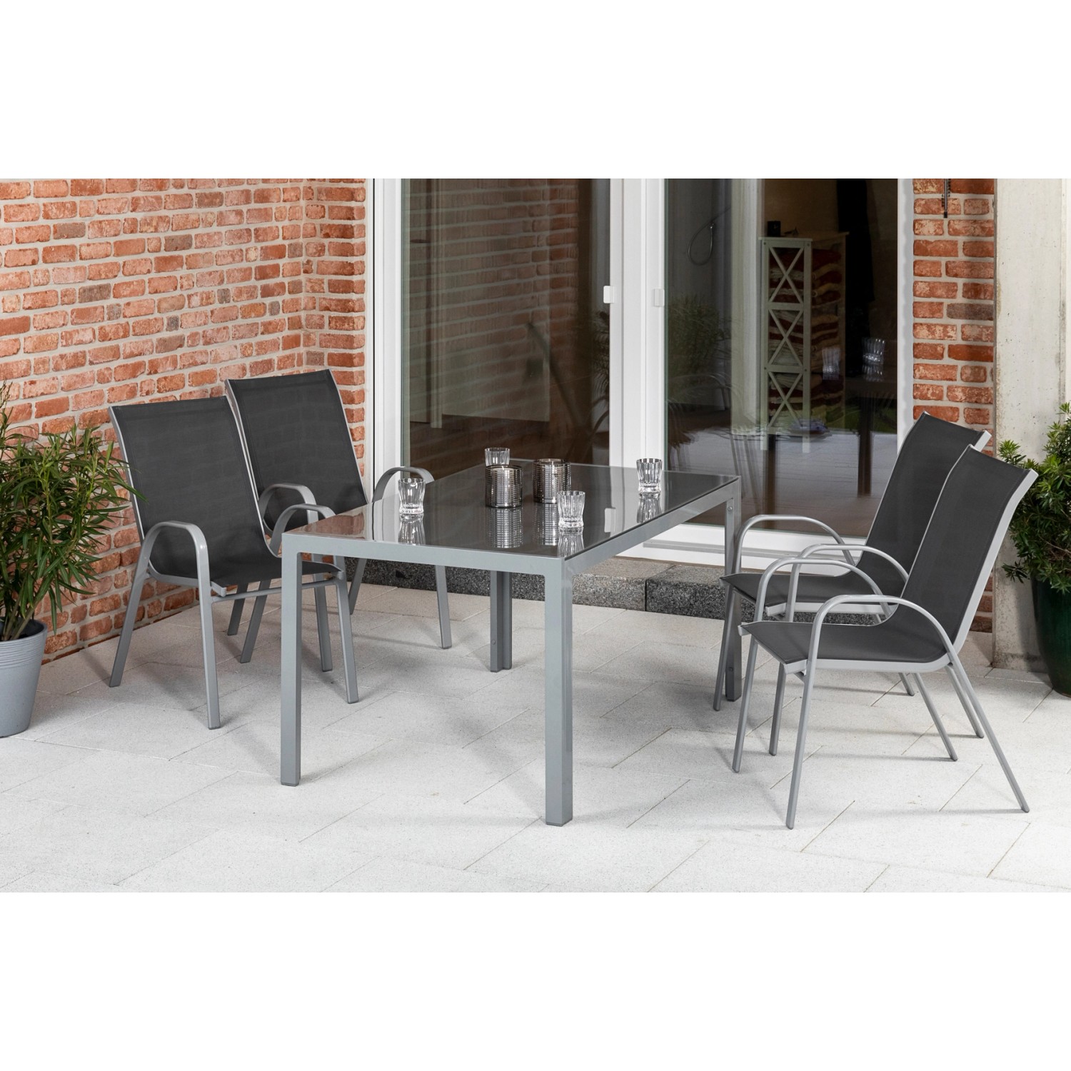 Merxx Sorrento Set 5-tlg. 4 Stapelsessel Gartentisch 150 x 90 cm Anthrazit günstig online kaufen