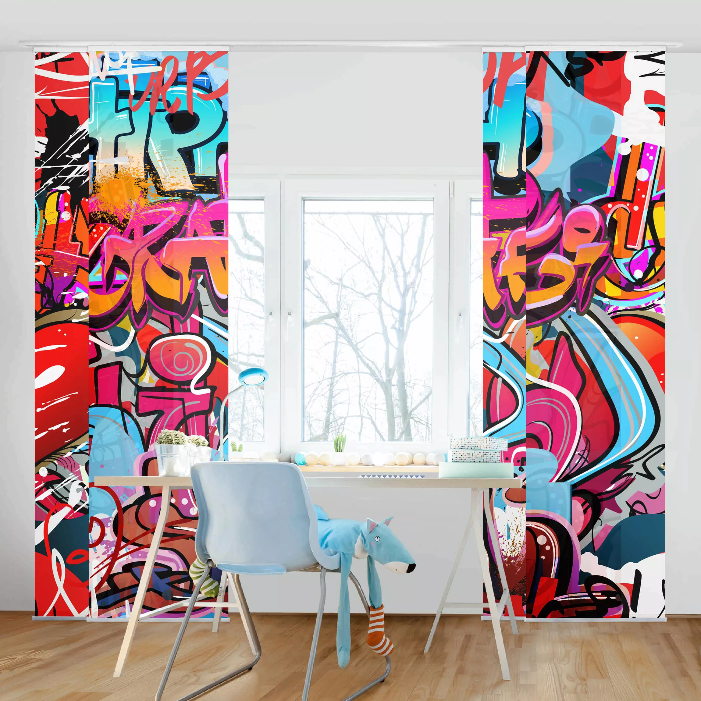 Schiebegardinen Set Kinderzimmer HipHop Graffiti günstig online kaufen