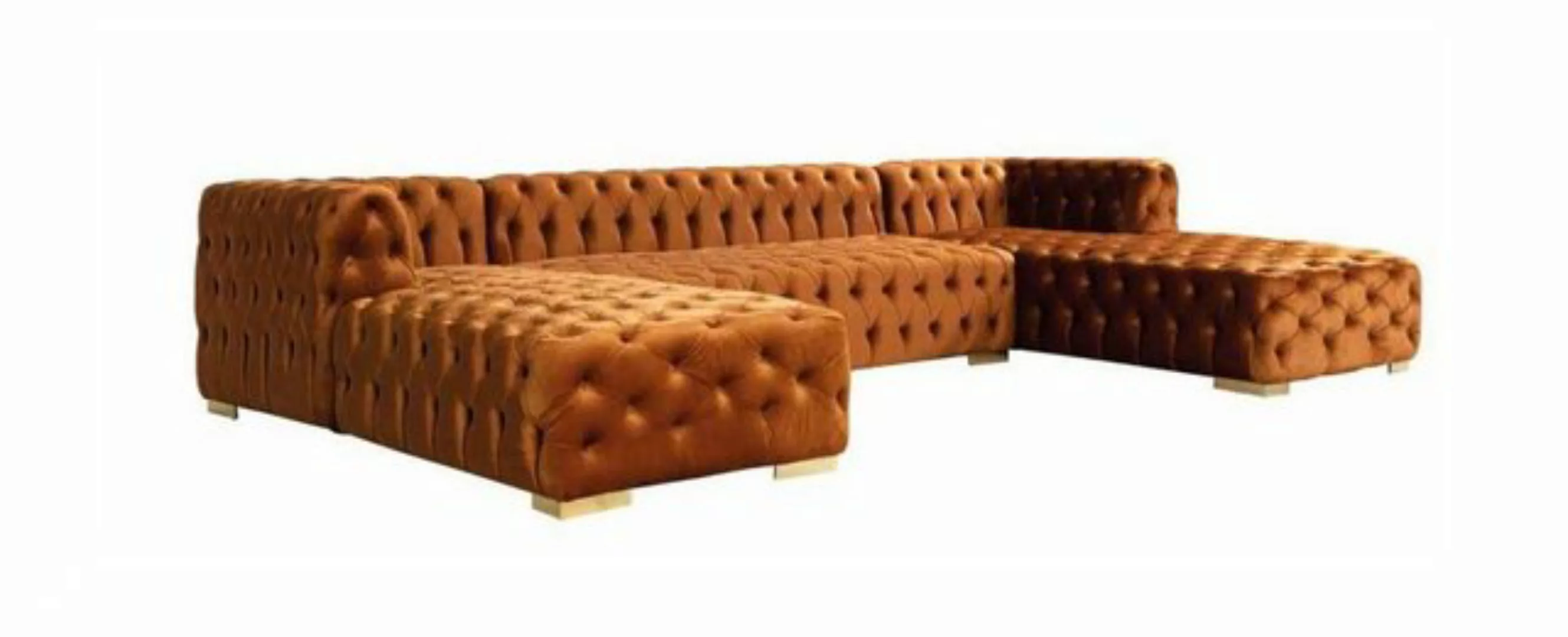 JVmoebel Ecksofa, Wohnlandschaft Chesterfield Ecksofa Couch Gold Samt Stoff günstig online kaufen