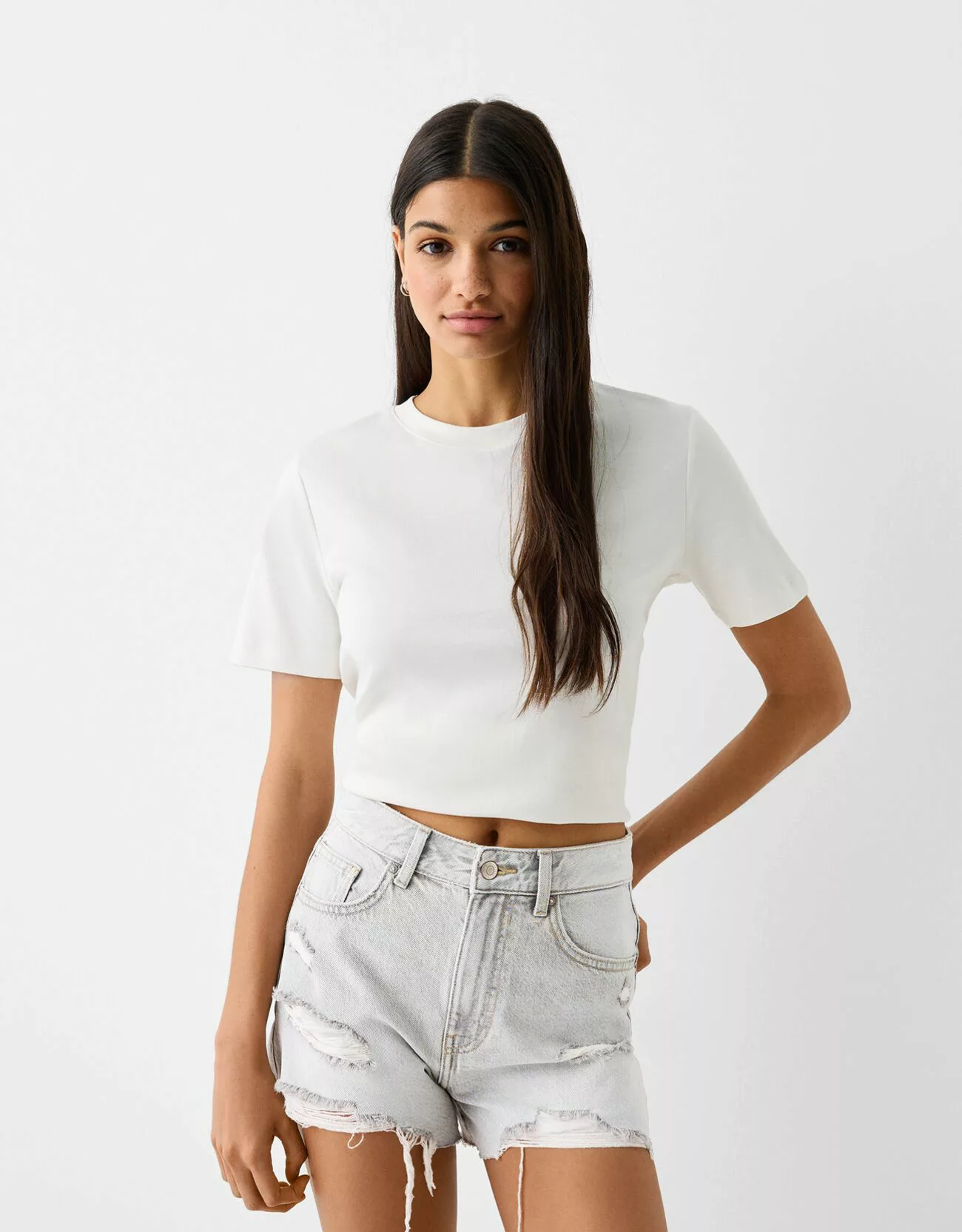 Bershka Jeansshorts Mit Rissen Damen 32 Grau günstig online kaufen