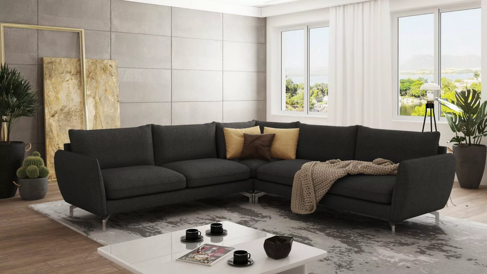 S-Style Möbel Ecksofa Modernes Benita mit Silber Metall Füßen, Ottomane lin günstig online kaufen