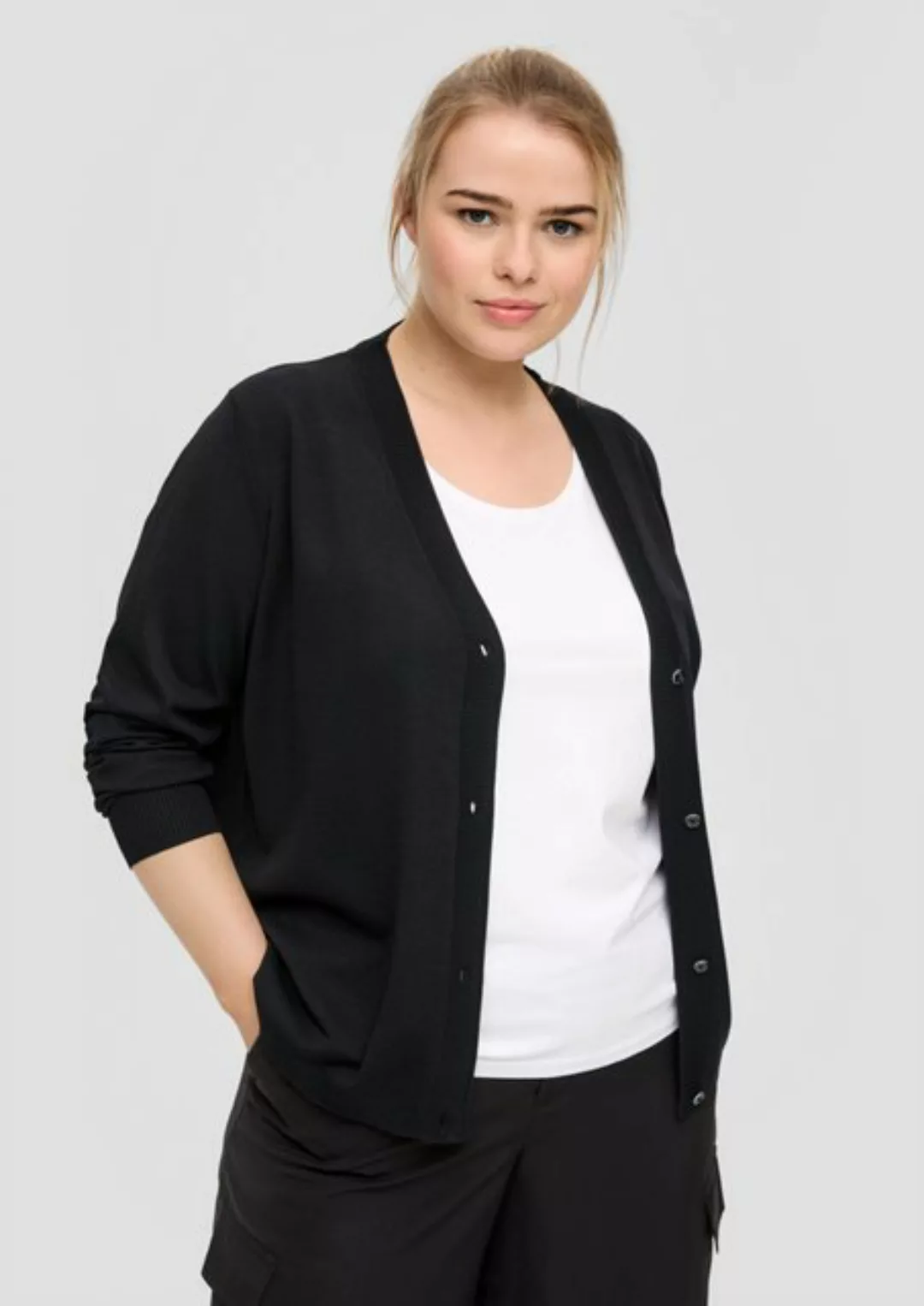 QS Strickjacke Strickjacke aus Viskosemix mit Rippbündchen günstig online kaufen