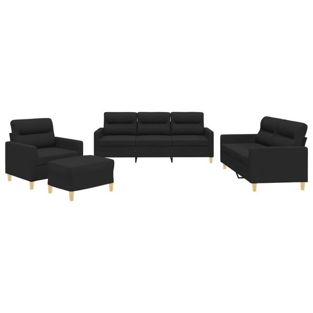 vidaXL Sofa Sofagarnitur Set mit Kissen Stoff, 4-tlg., Schwarz günstig online kaufen