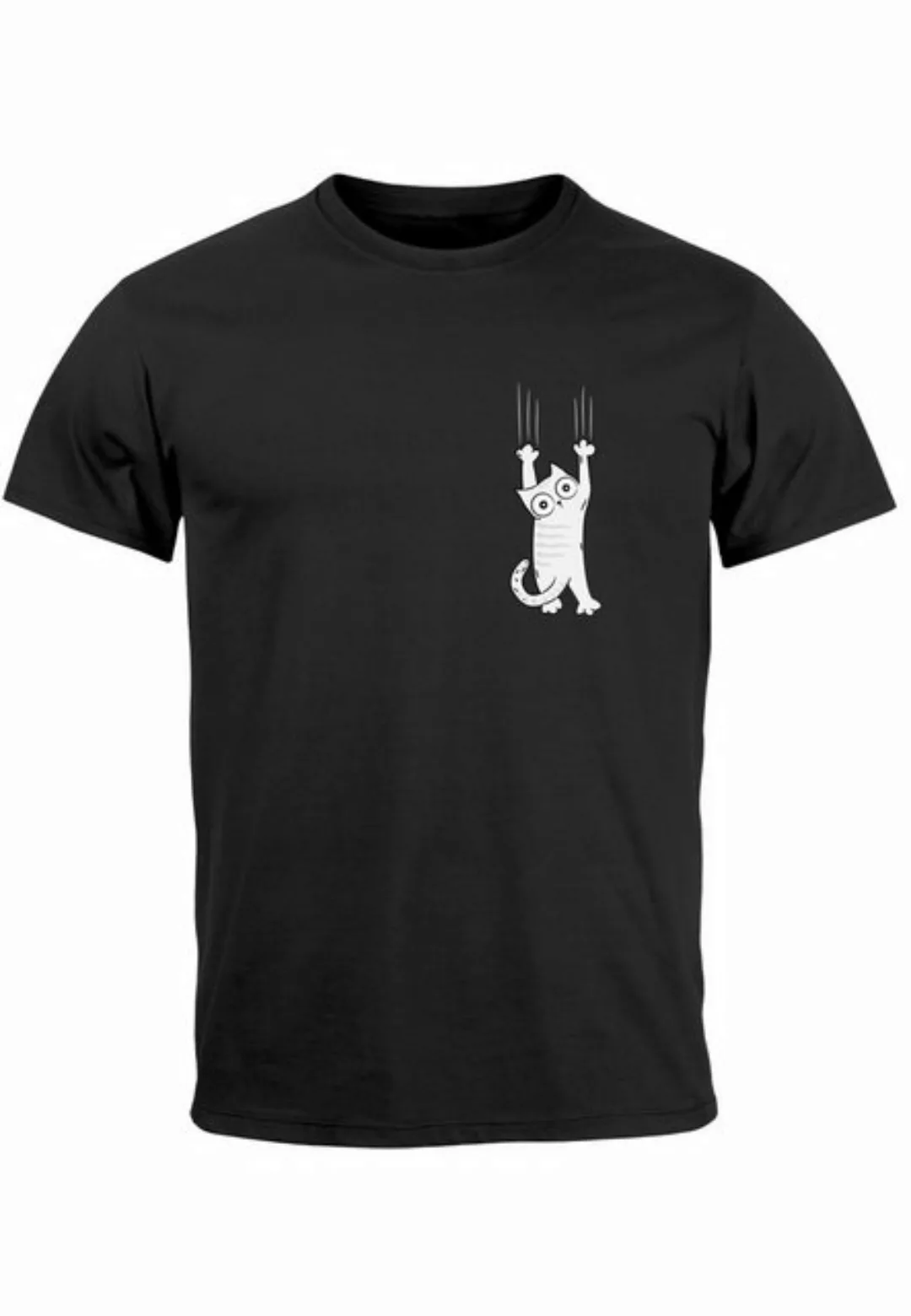 Neverless Print-Shirt Herren T-Shirt Aufdruck Katze Cat Logo lustig Kapuzen günstig online kaufen