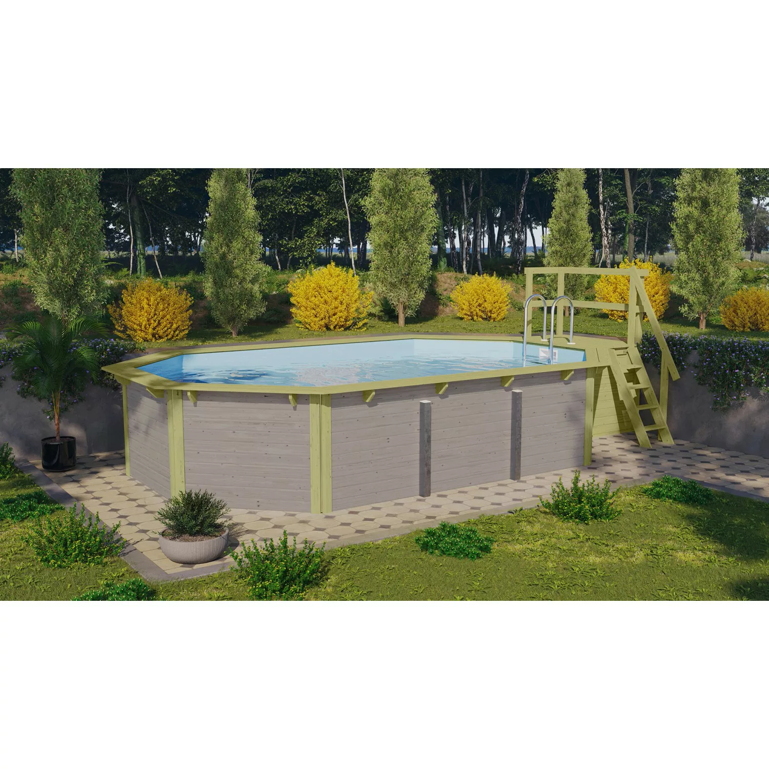 Karibu Pool X4 inkl. Terrasse Wassergrau Innenhülle Blau günstig online kaufen