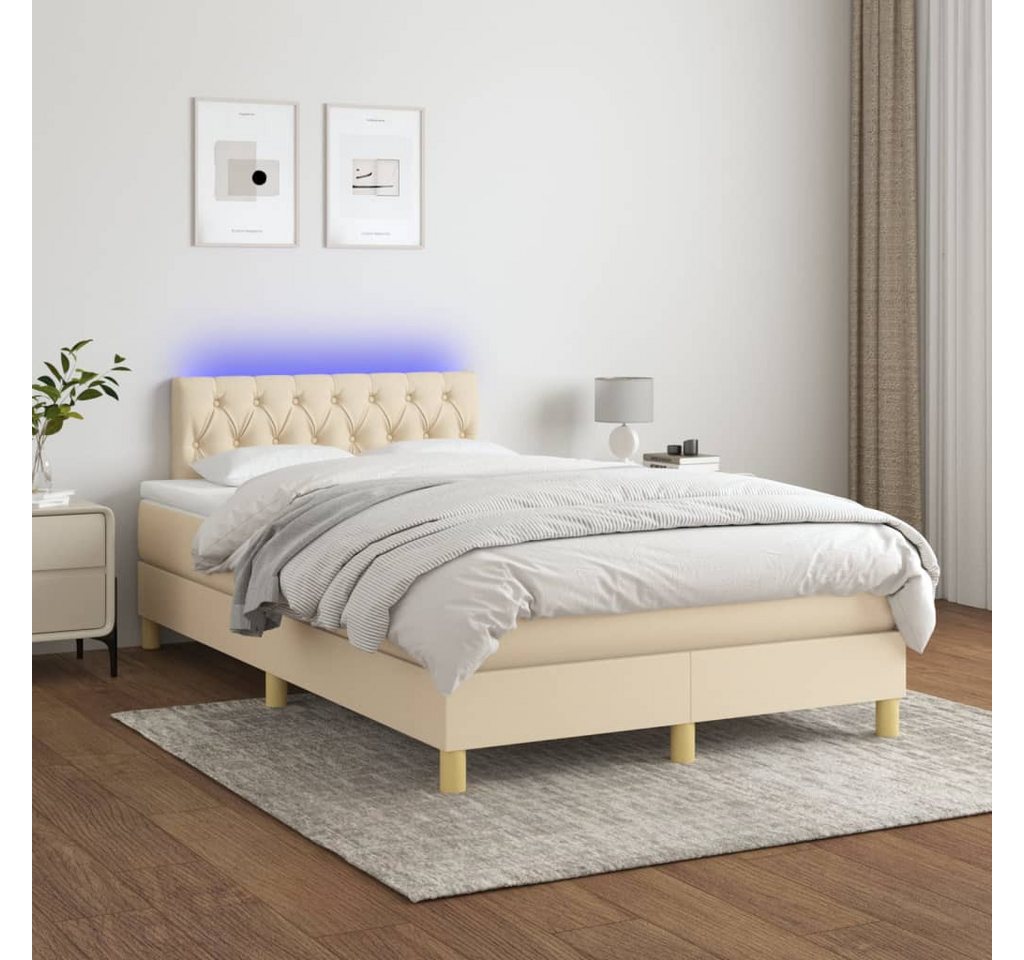 vidaXL Boxspringbett Boxspringbett mit Matratze LED Creme 120x200 cm Stoff günstig online kaufen