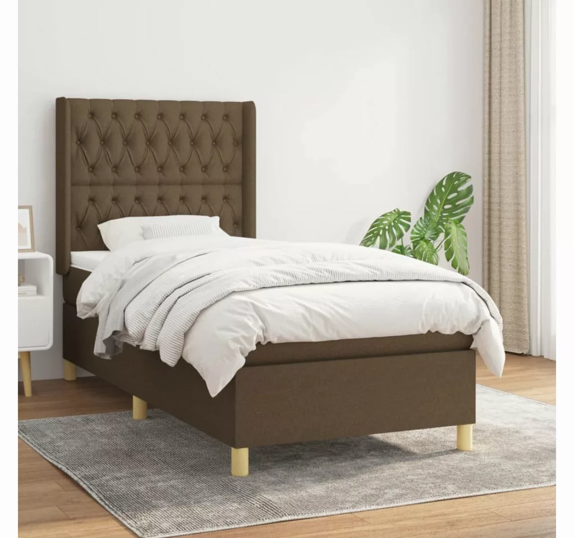 vidaXL Boxspringbett Boxspringbett mit Matratze Dunkelbraun 100x200 cm Stof günstig online kaufen