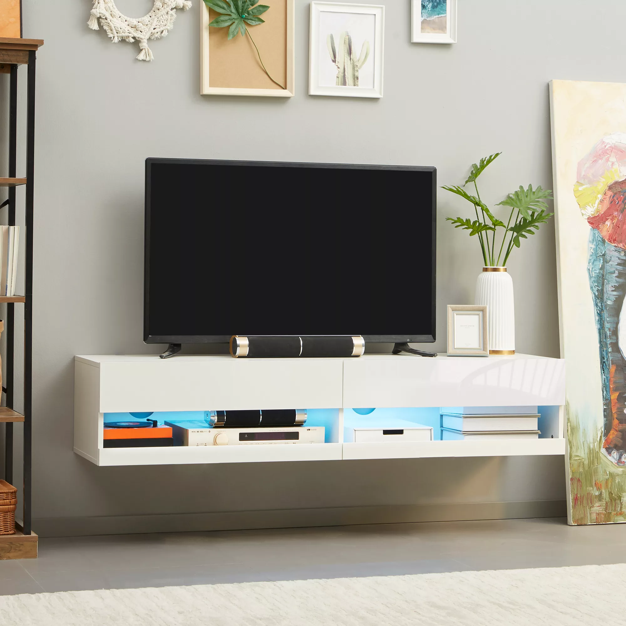 HOMCOM TV-Möbel TV-Wandmöbel mit LED im modernen Stil - Schränke mit 2 Klap günstig online kaufen