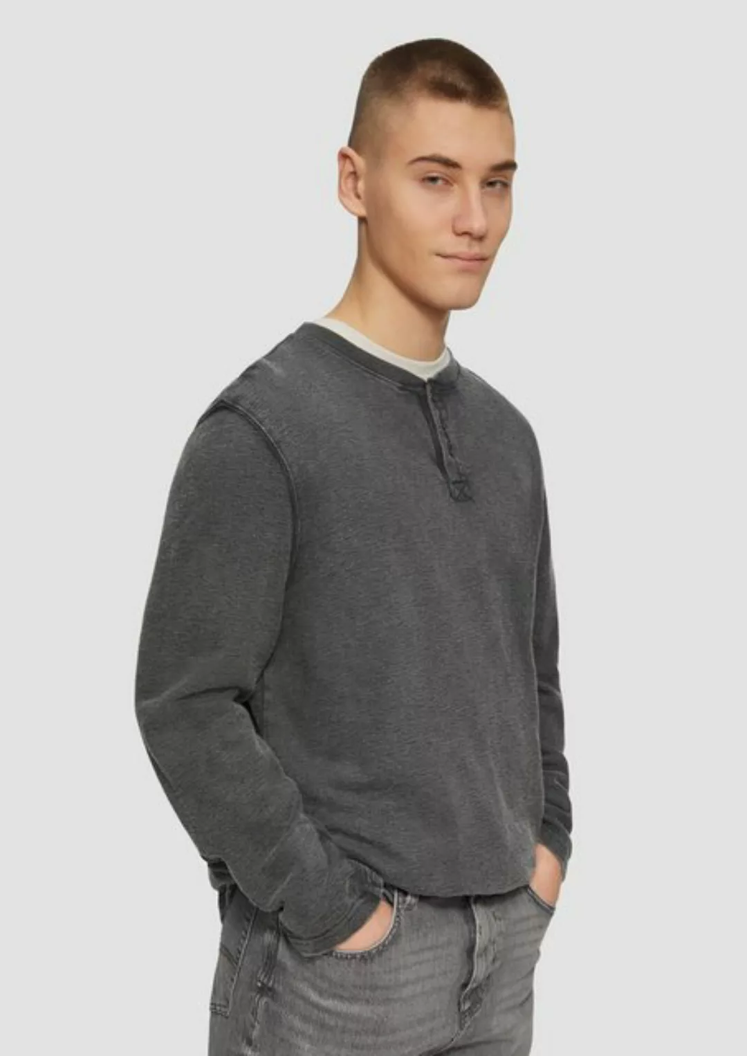 QS Langarmshirt Gewaschenes Henley-Longsleeve in Strukturjersey Waschung günstig online kaufen